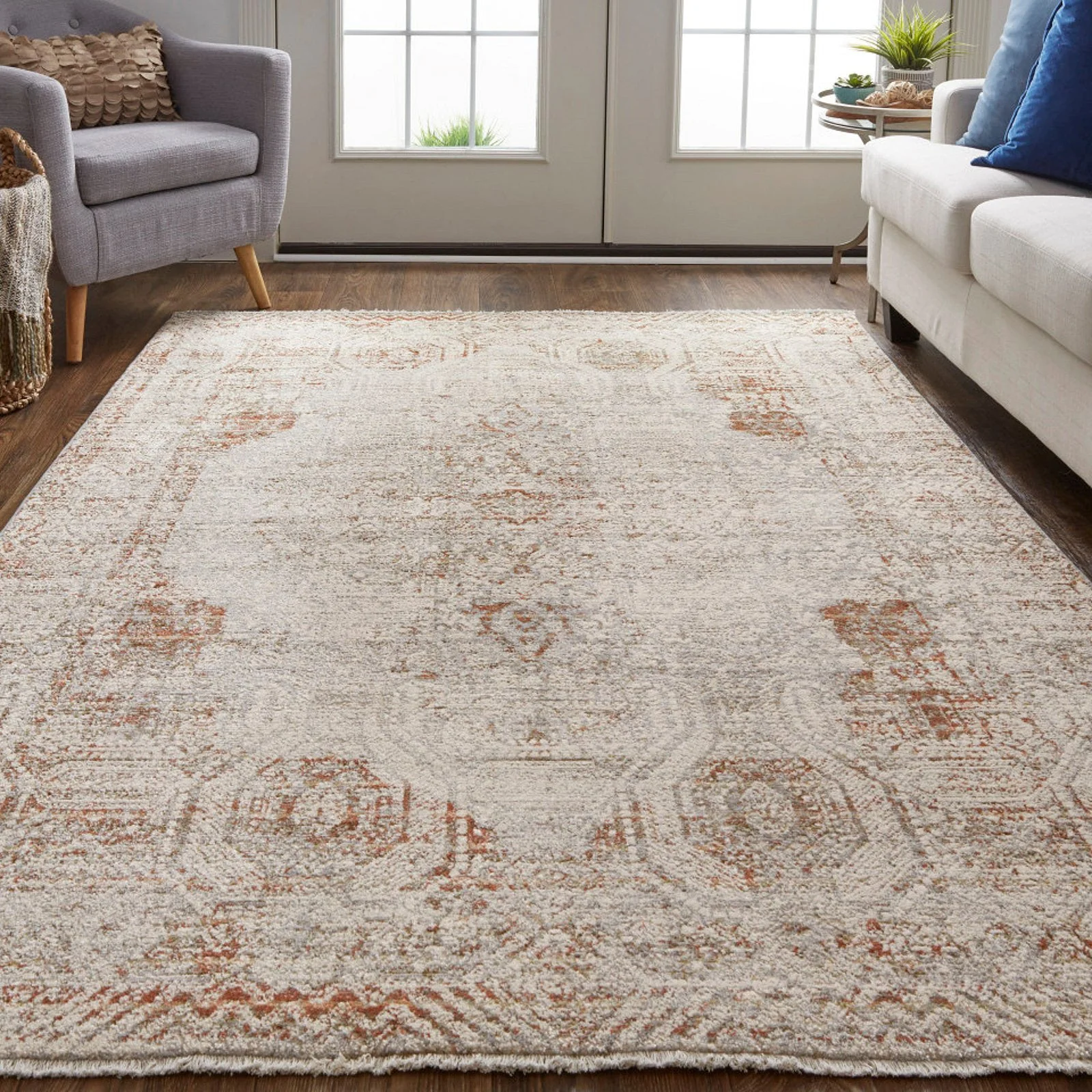 Feizy Kaia 39GKF Transitional Distressed in Tan/Ivory/Orange - Image 2