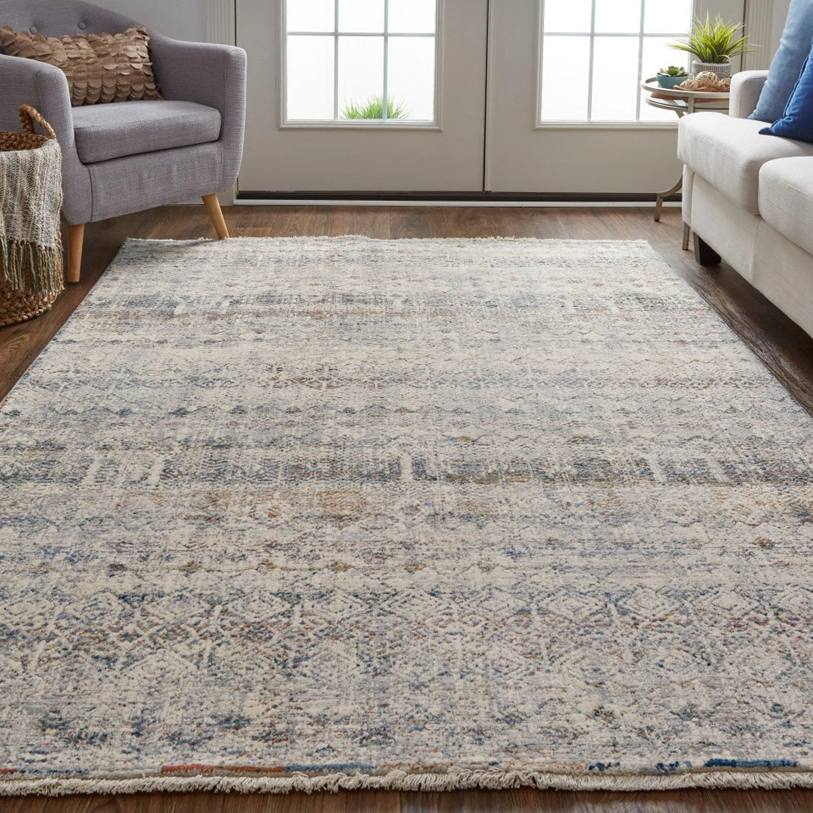 Feizy Kaia 39GLF Transitional Distressed in Tan/Ivory/Blue - Image 2