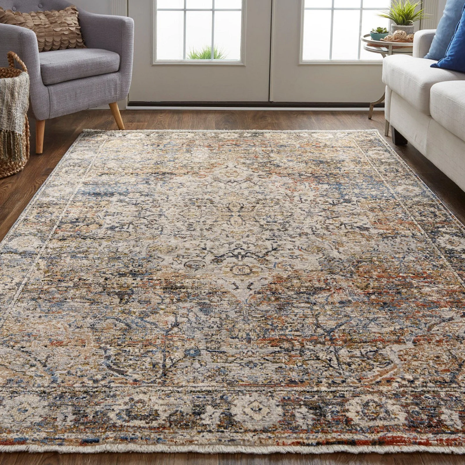 Feizy Kaia 39GMF Transitional Medallion in Tan/Orange/Blue - Image 2