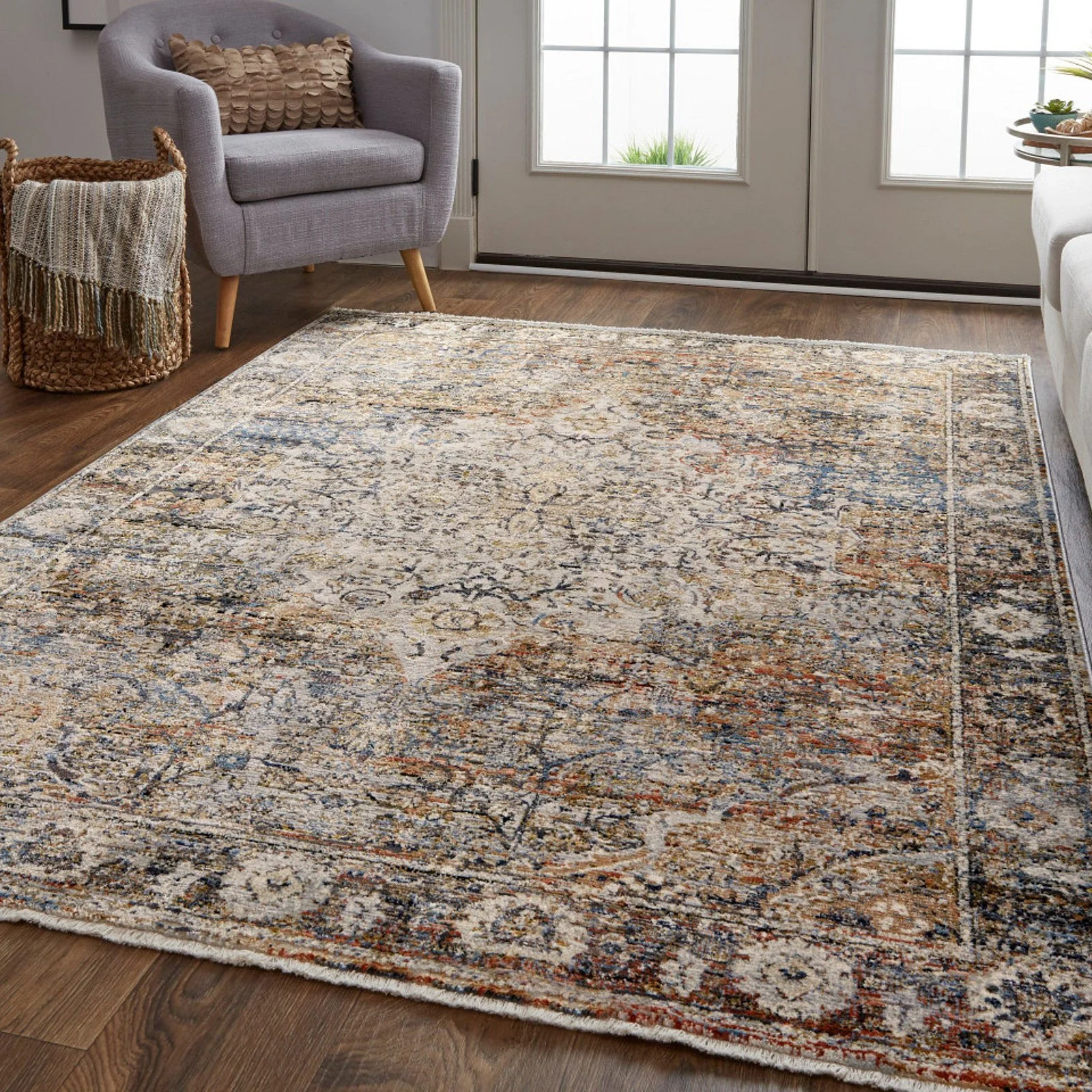 Feizy Kaia 39GMF Transitional Medallion in Tan/Orange/Blue - Image 3