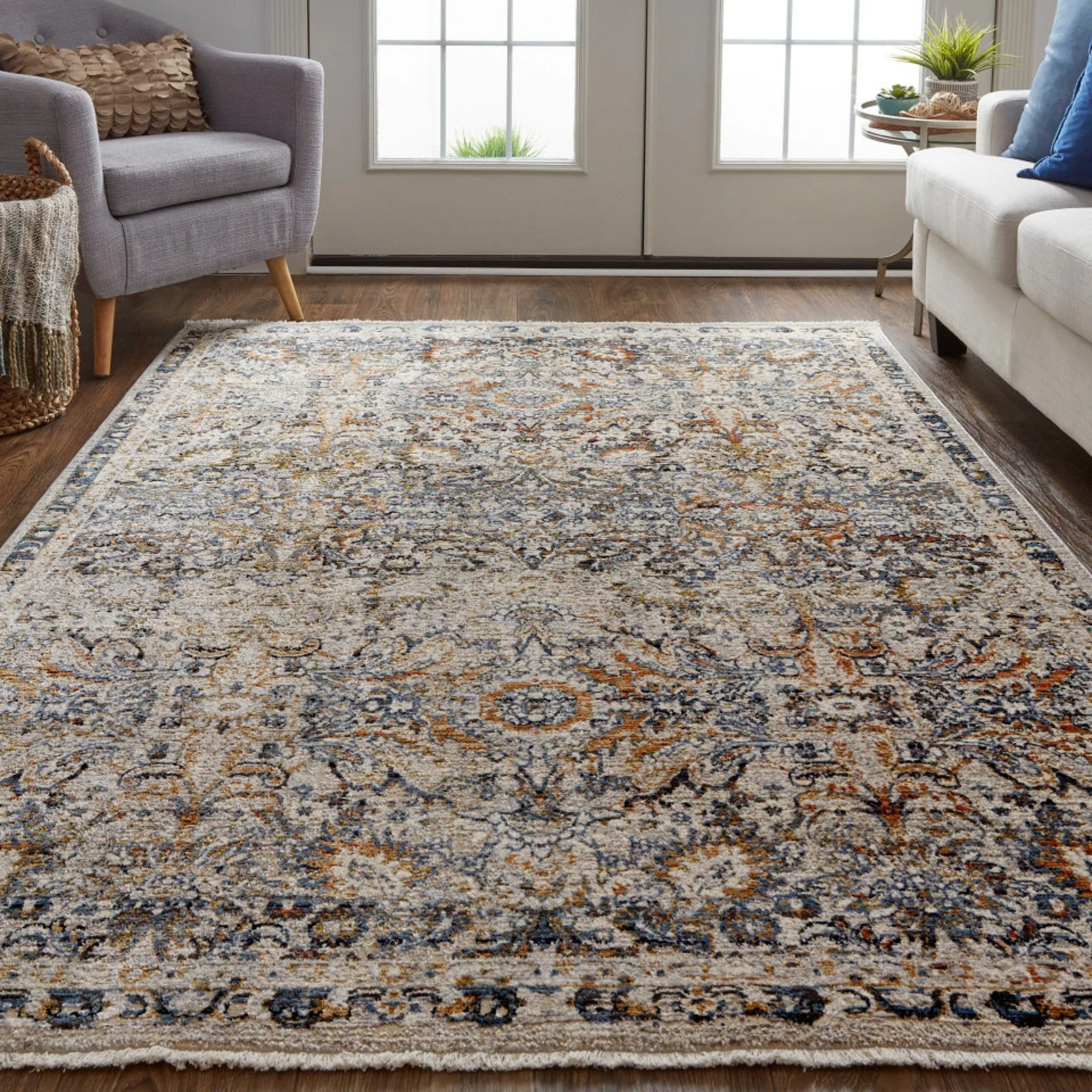 Feizy Kaia 39GNF Transitional Damask in Tan/Blue/Orange - Image 2