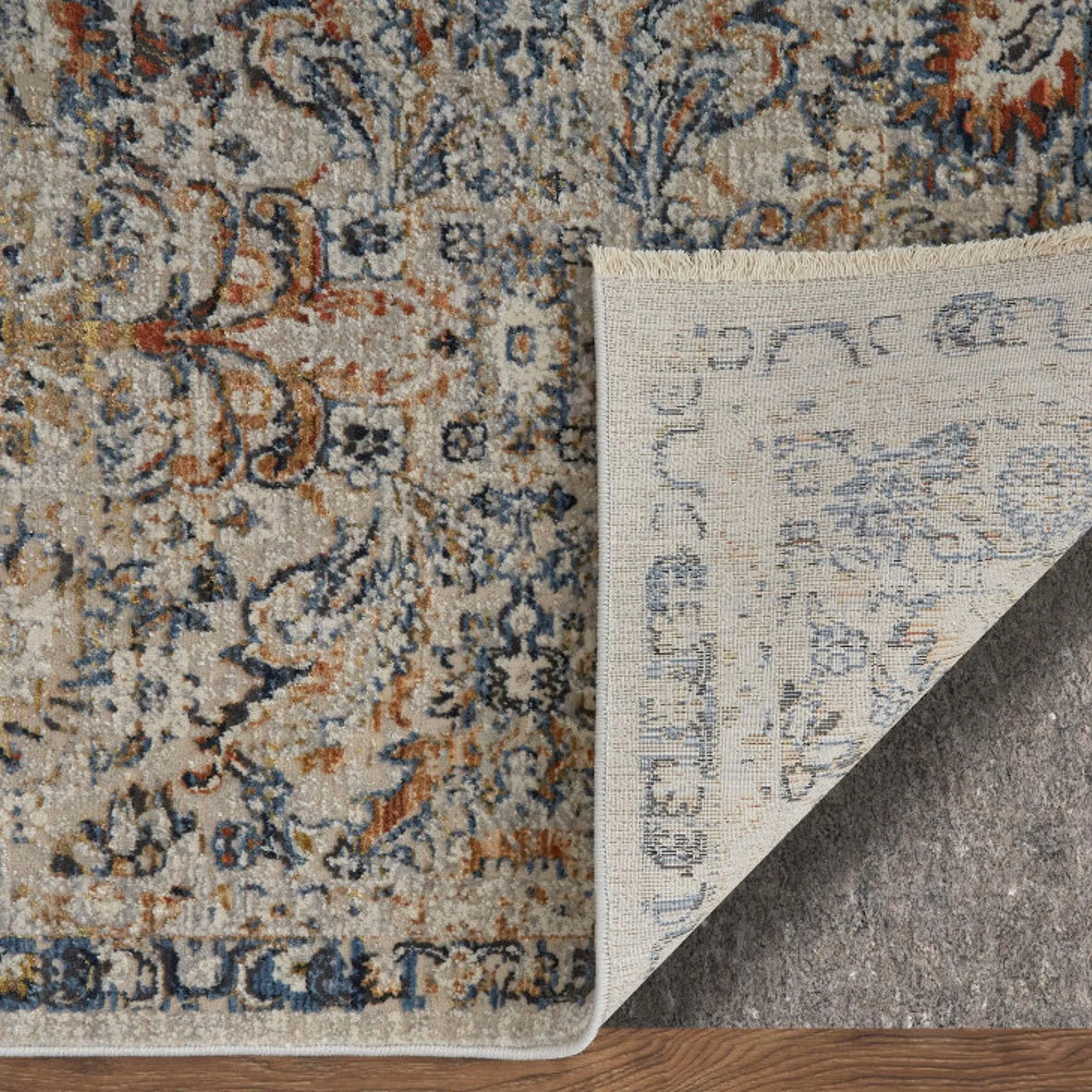 Feizy Kaia 39GNF Transitional Damask in Tan/Blue/Orange - Image 3