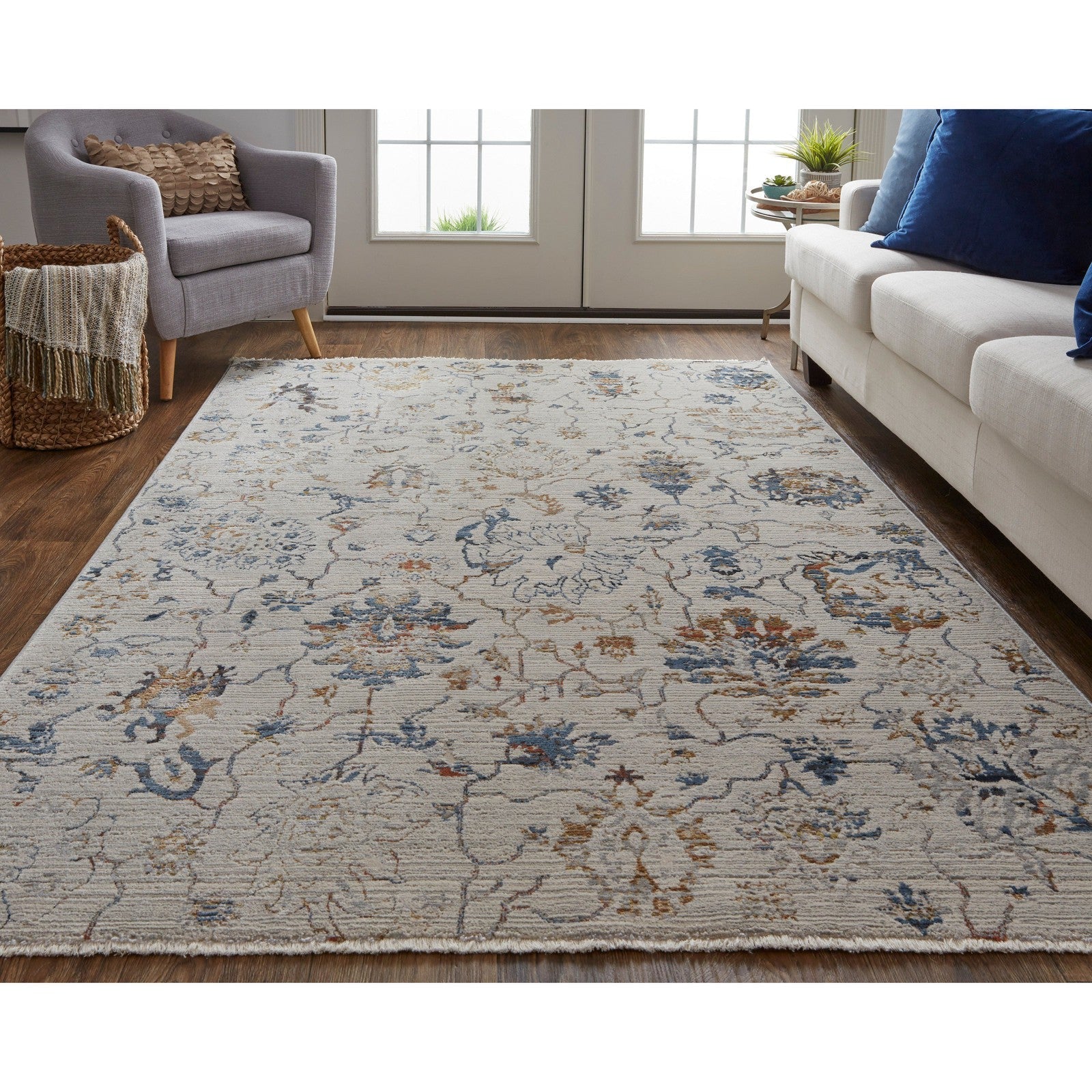 Feizy Kaia 39GPF Transitional Floral & Botanical in Ivory/Orange/Blue - Image 2