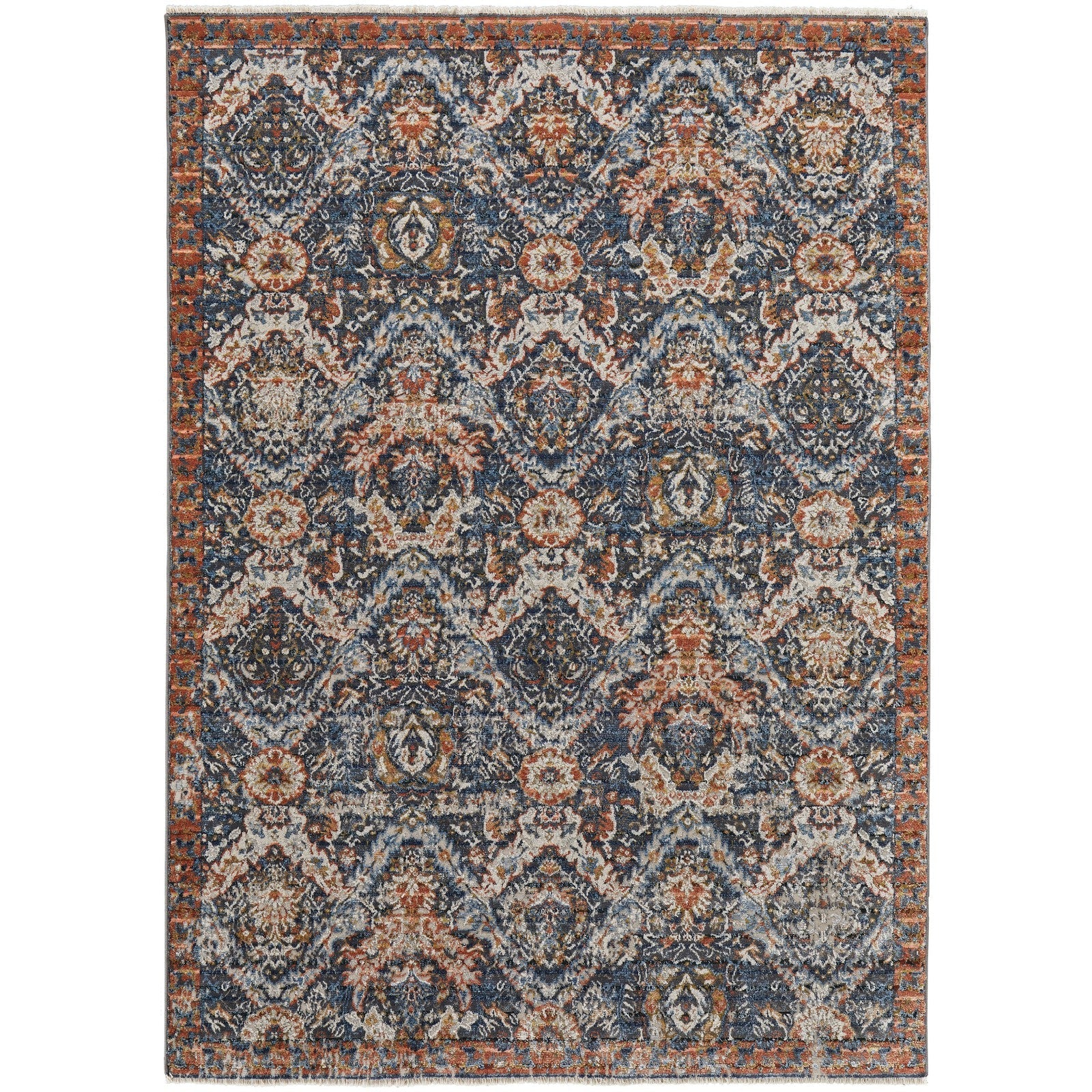Feizy Kaia 39HRF Transitional Floral & Botanical in Blue/Orange/Ivory