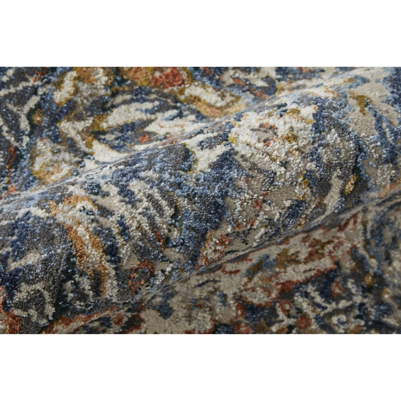 Feizy Kaia 39HRF Transitional Floral & Botanical in Blue/Orange/Ivory - Image 11