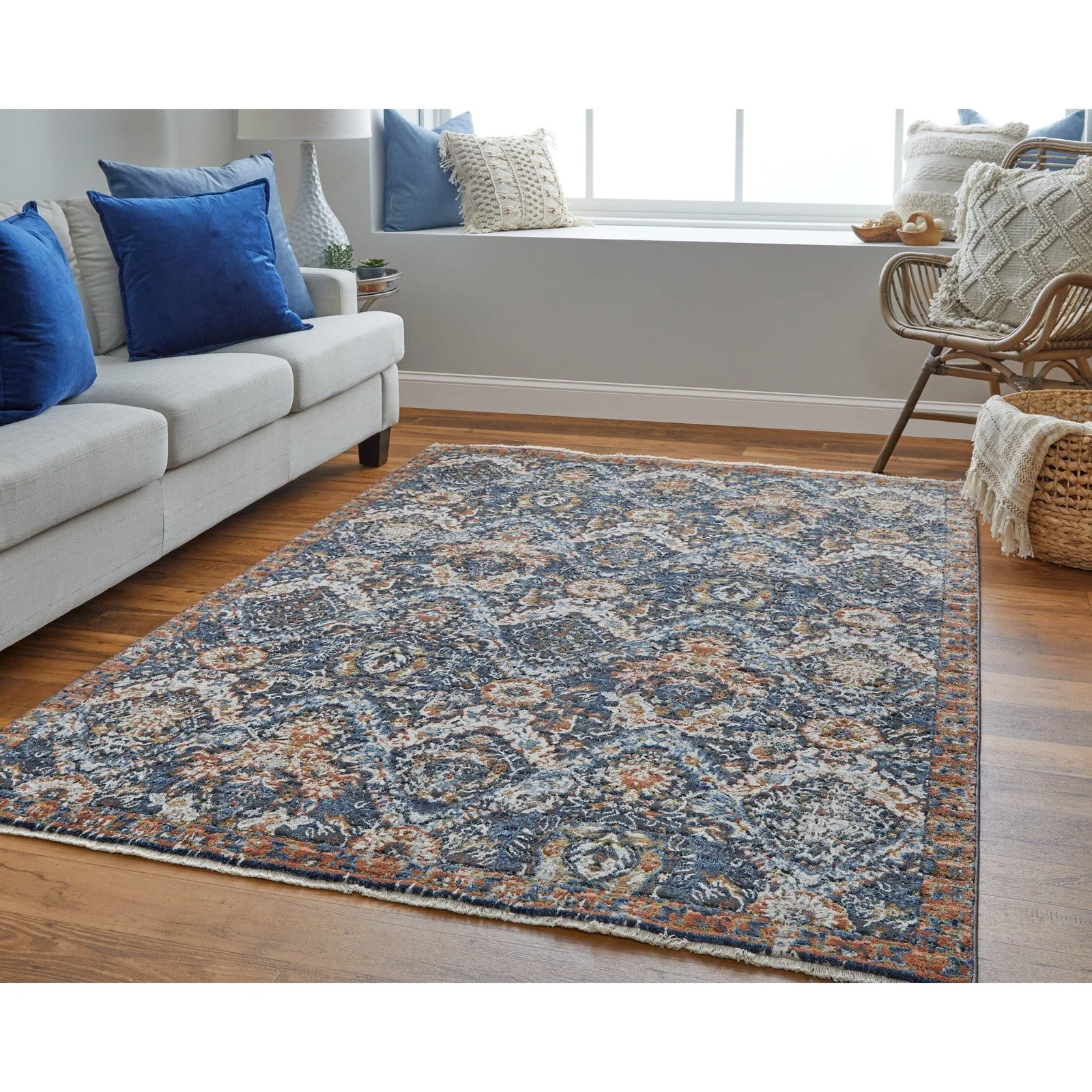 Feizy Kaia 39HRF Transitional Floral & Botanical in Blue/Orange/Ivory - Image 2
