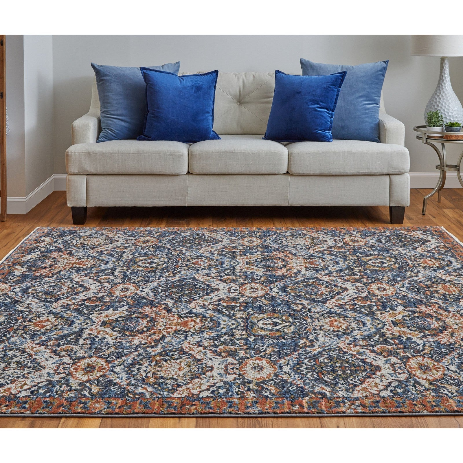 Feizy Kaia 39HRF Transitional Floral & Botanical in Blue/Orange/Ivory - Image 4