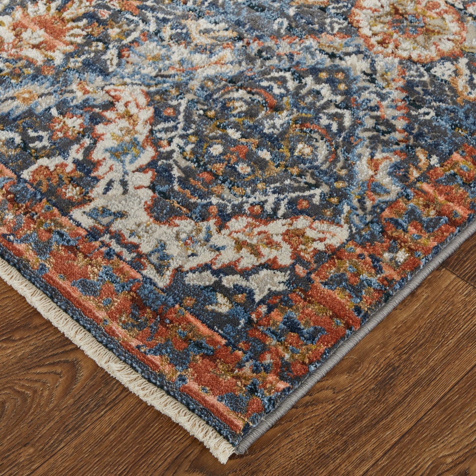 Feizy Kaia 39HRF Transitional Floral & Botanical in Blue/Orange/Ivory - Image 5