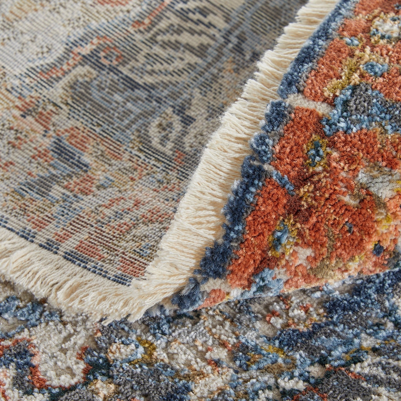 Feizy Kaia 39HRF Transitional Floral & Botanical in Blue/Orange/Ivory - Image 7