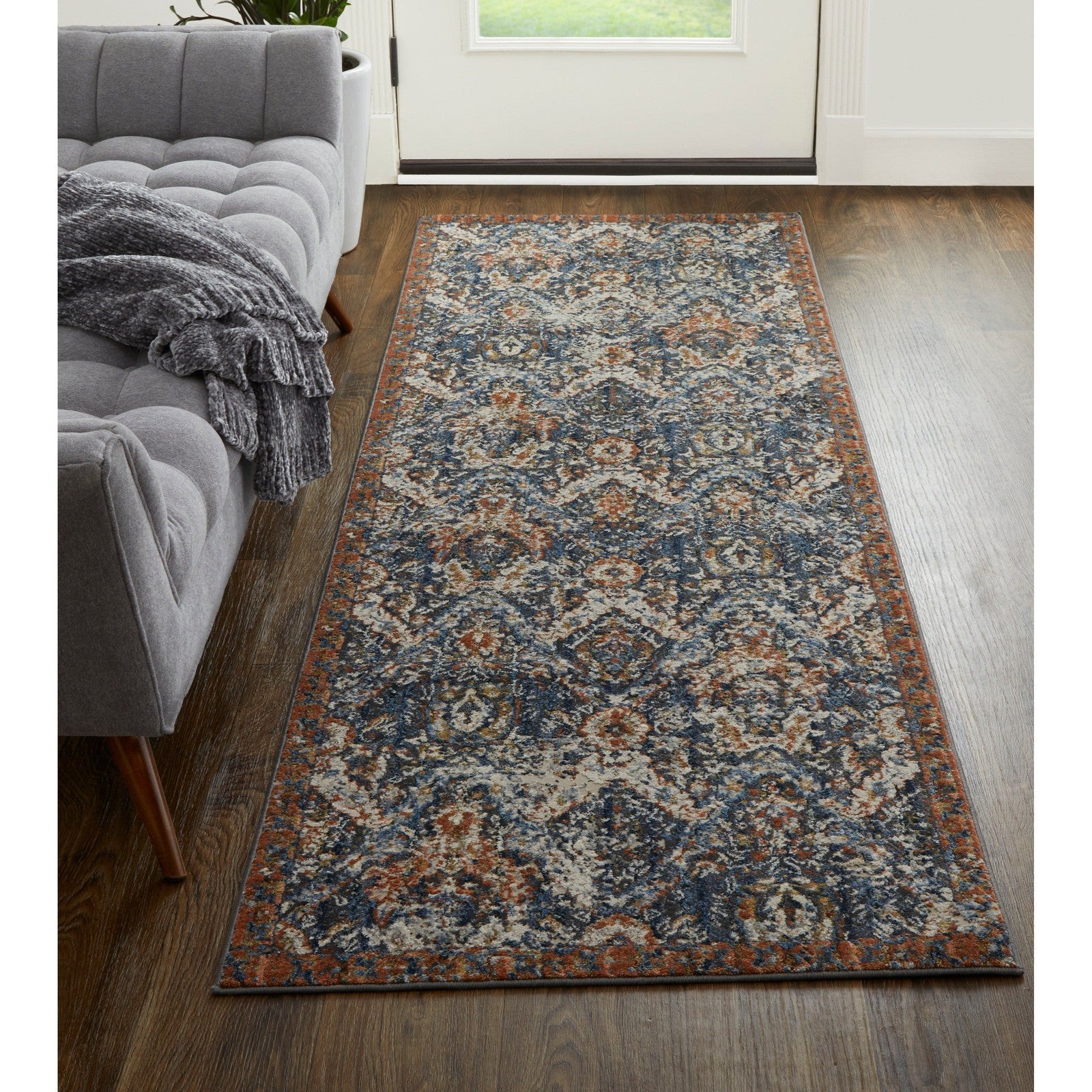 Feizy Kaia 39HRF Transitional Floral & Botanical in Blue/Orange/Ivory - Image 9