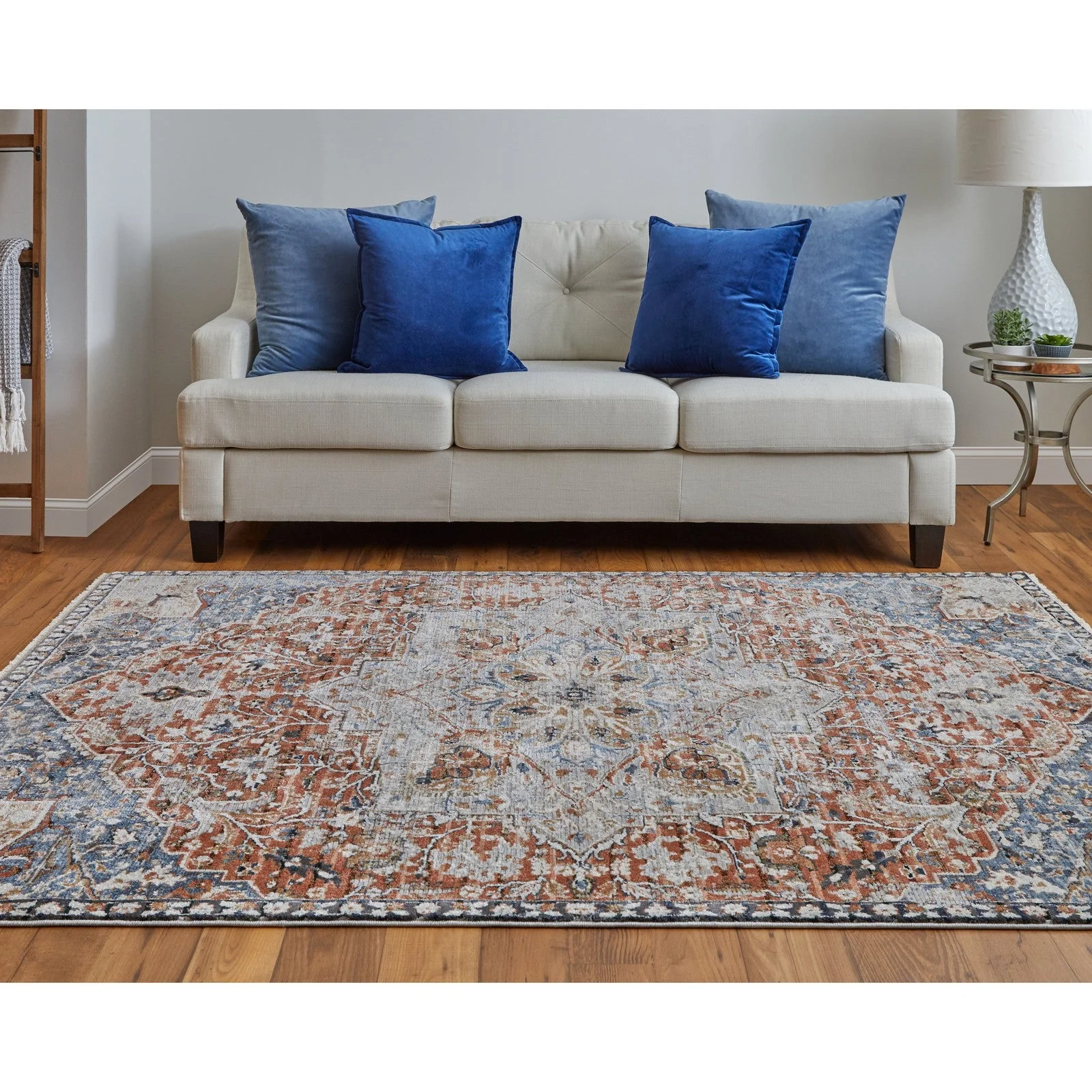 Feizy Kaia 39HXF Transitional Medallion in Orange/Ivory/Blue - Image 4