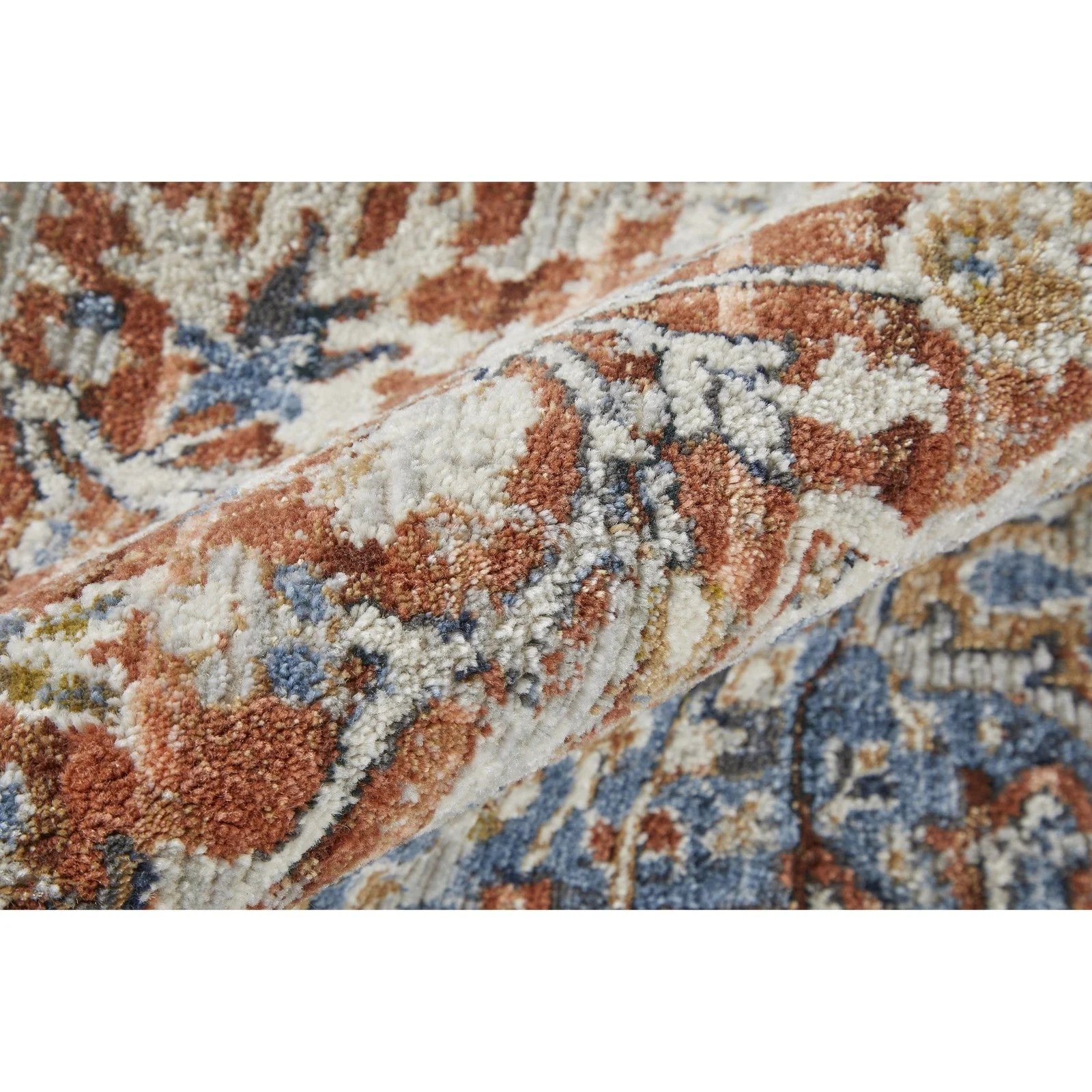 Feizy Kaia 39HXF Transitional Medallion in Orange/Ivory/Blue - Image 9