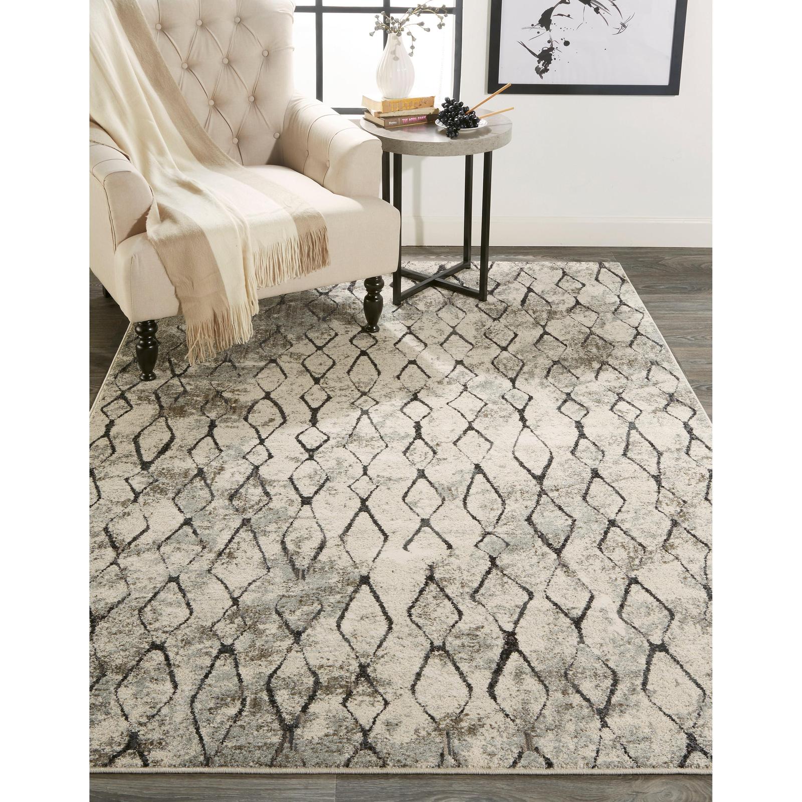 Feizy Kano 3872F Transitional Diamond Rug in Ivory/Gray/Taupe - Image 2