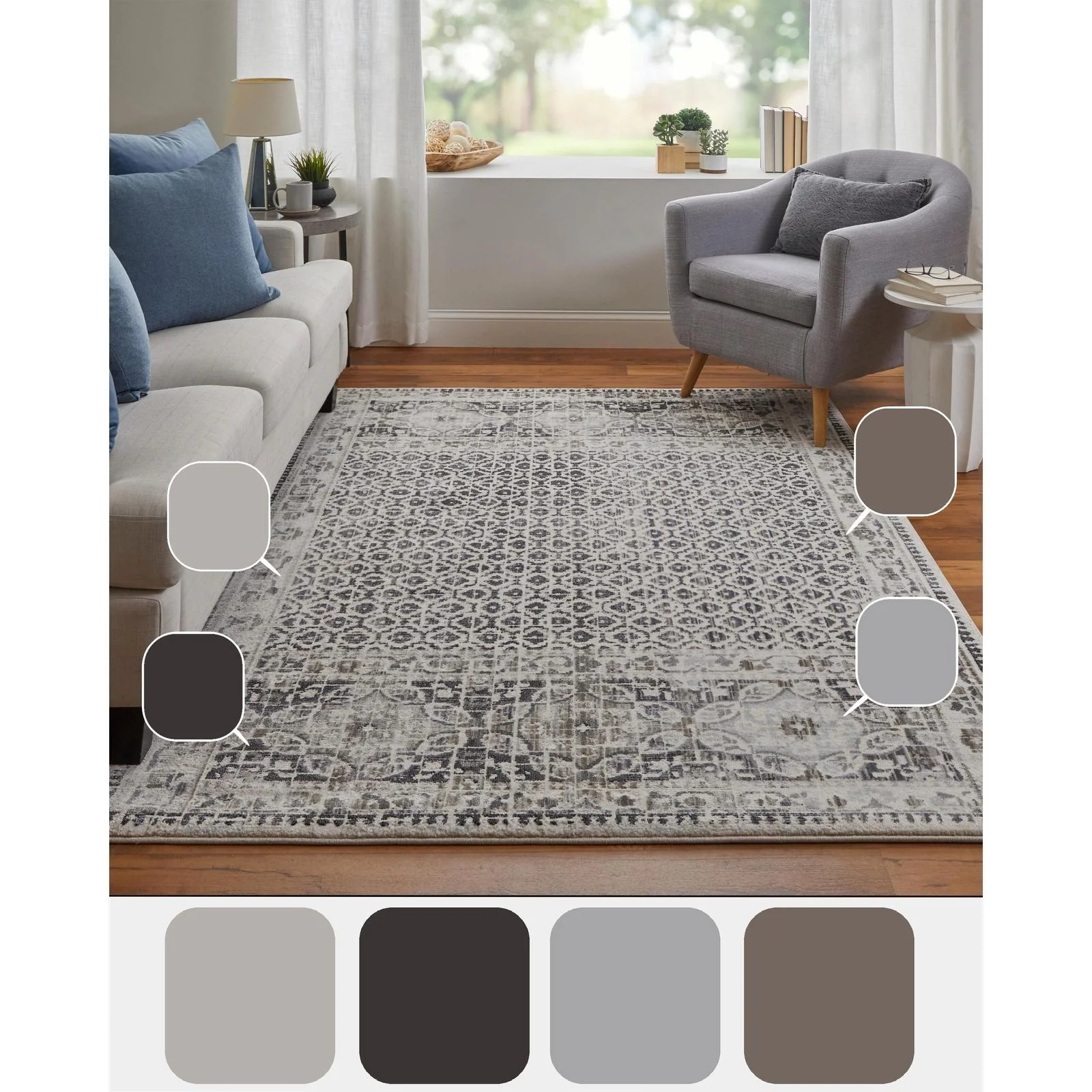 Feizy Kano 3874F Transitional Distressed Rug in Ivory/Taupe/Gray - Image 10