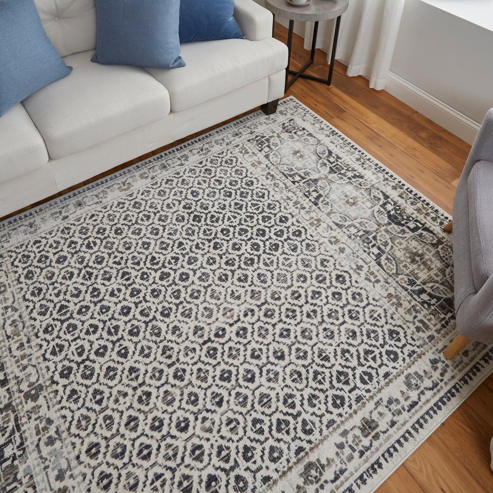 Feizy Kano 3874F Transitional Distressed Rug in Ivory/Taupe/Gray - Image 3