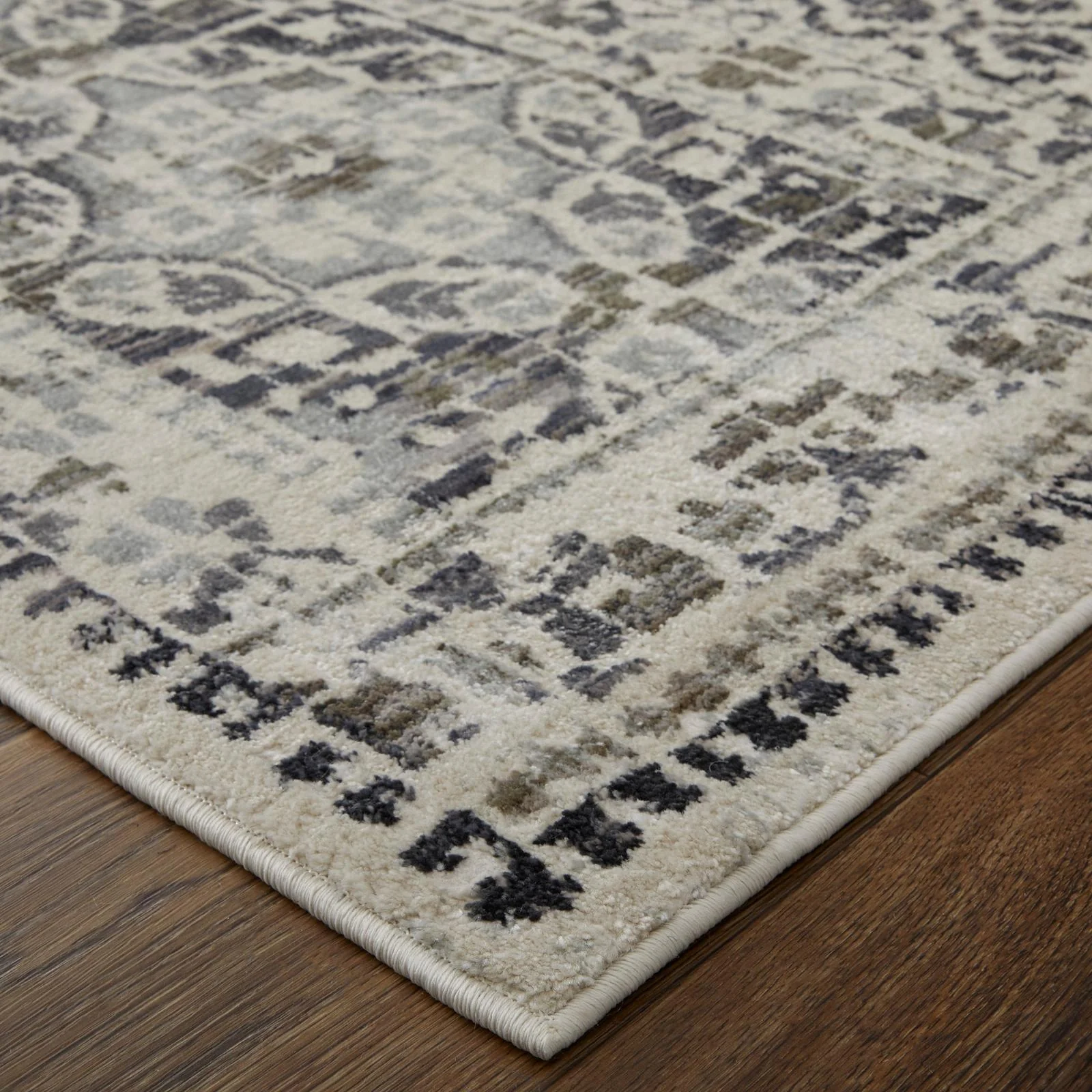 Feizy Kano 3874F Transitional Distressed Rug in Ivory/Taupe/Gray - Image 4