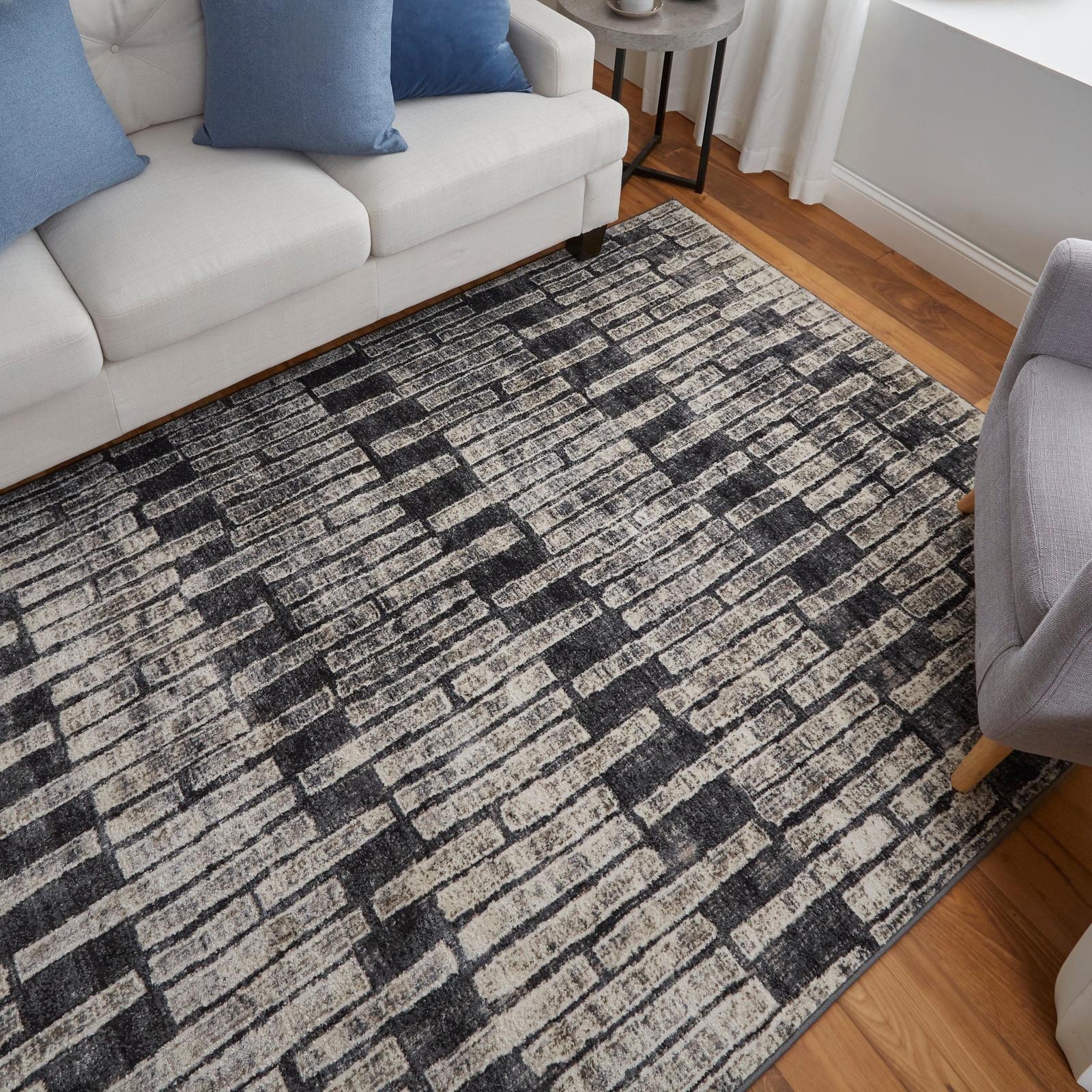 Feizy Kano 39LKF Transitional Geometric Rug in Gray/Black/Ivory - Image 2