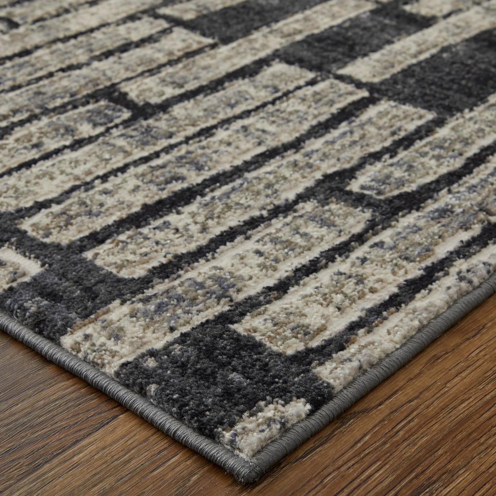 Feizy Kano 39LKF Transitional Geometric Rug in Gray/Black/Ivory - Image 5