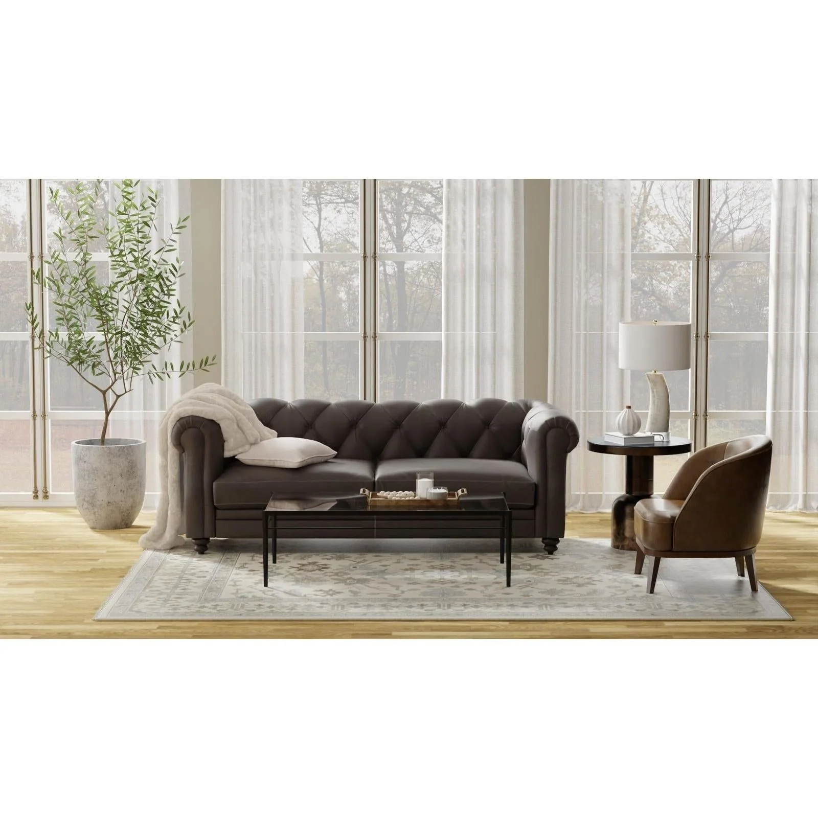 Feizy Karina 69G5F Transitional Floral & Botanical Rug in Ivory/Gray/Brown - Image 2