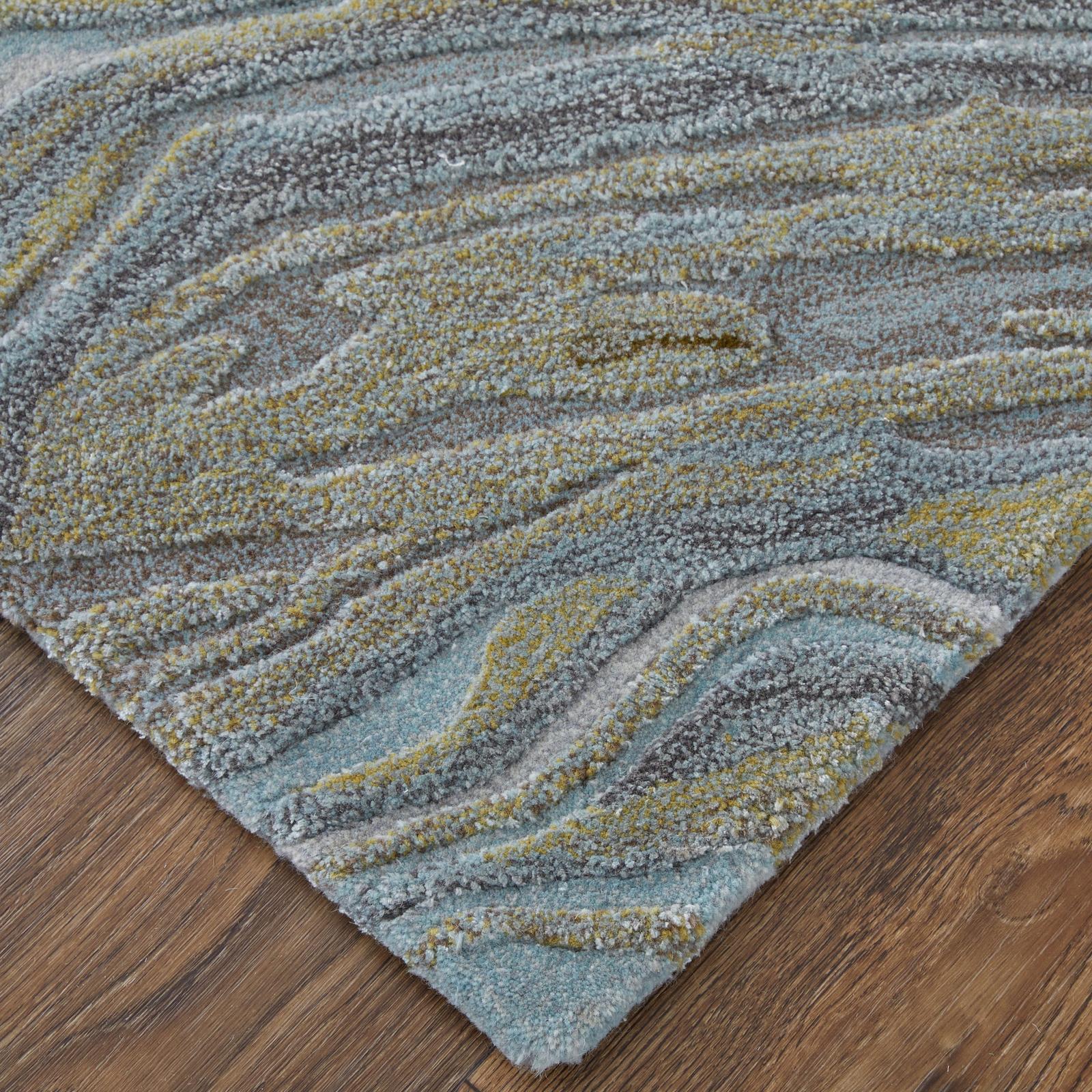 Feizy Kawai 8982F Modern Abstract Rug in Blue/Green/Gray - Image 3