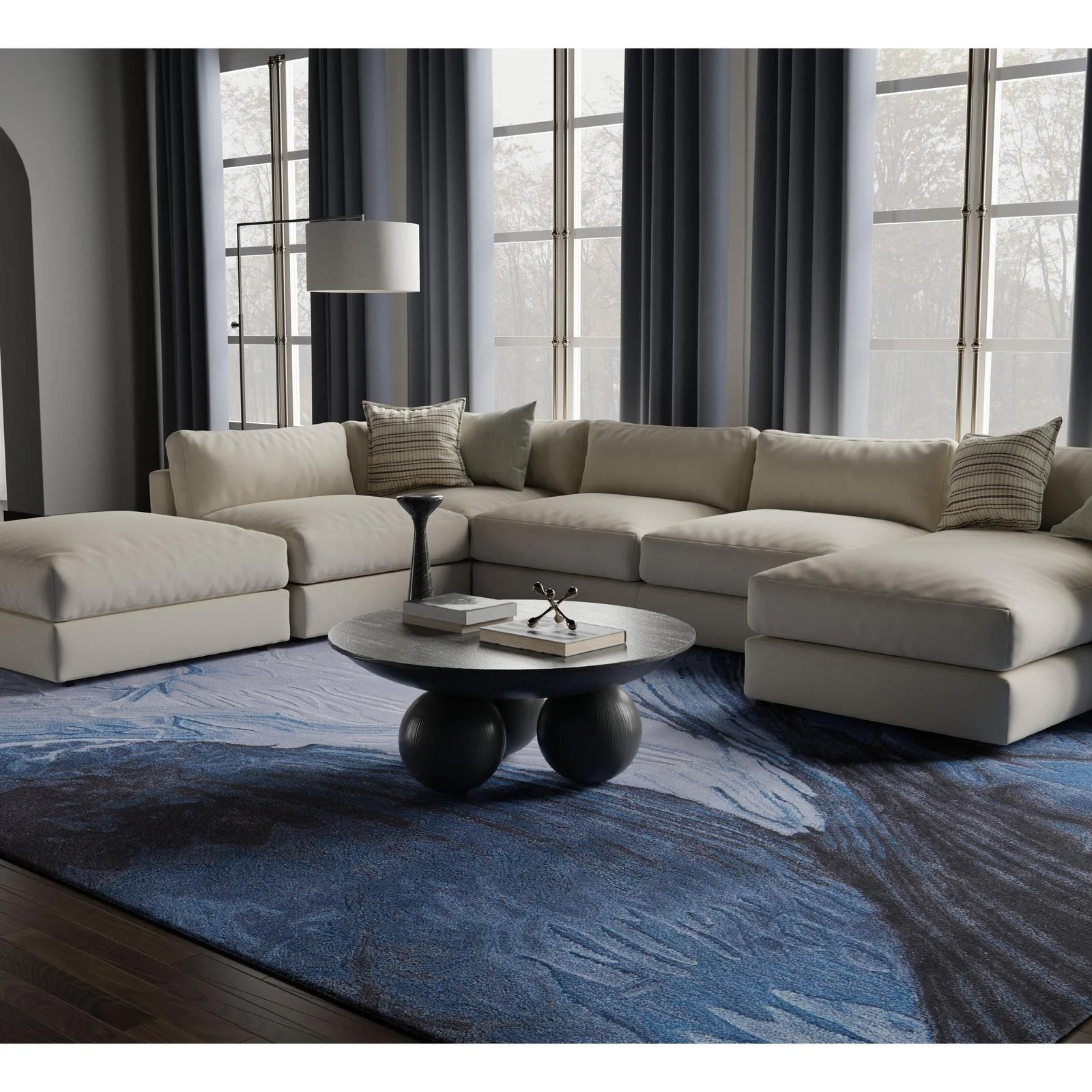 Feizy Kawai 8983F Modern Abstract Rug in Blue/Black/Gray - Image 2