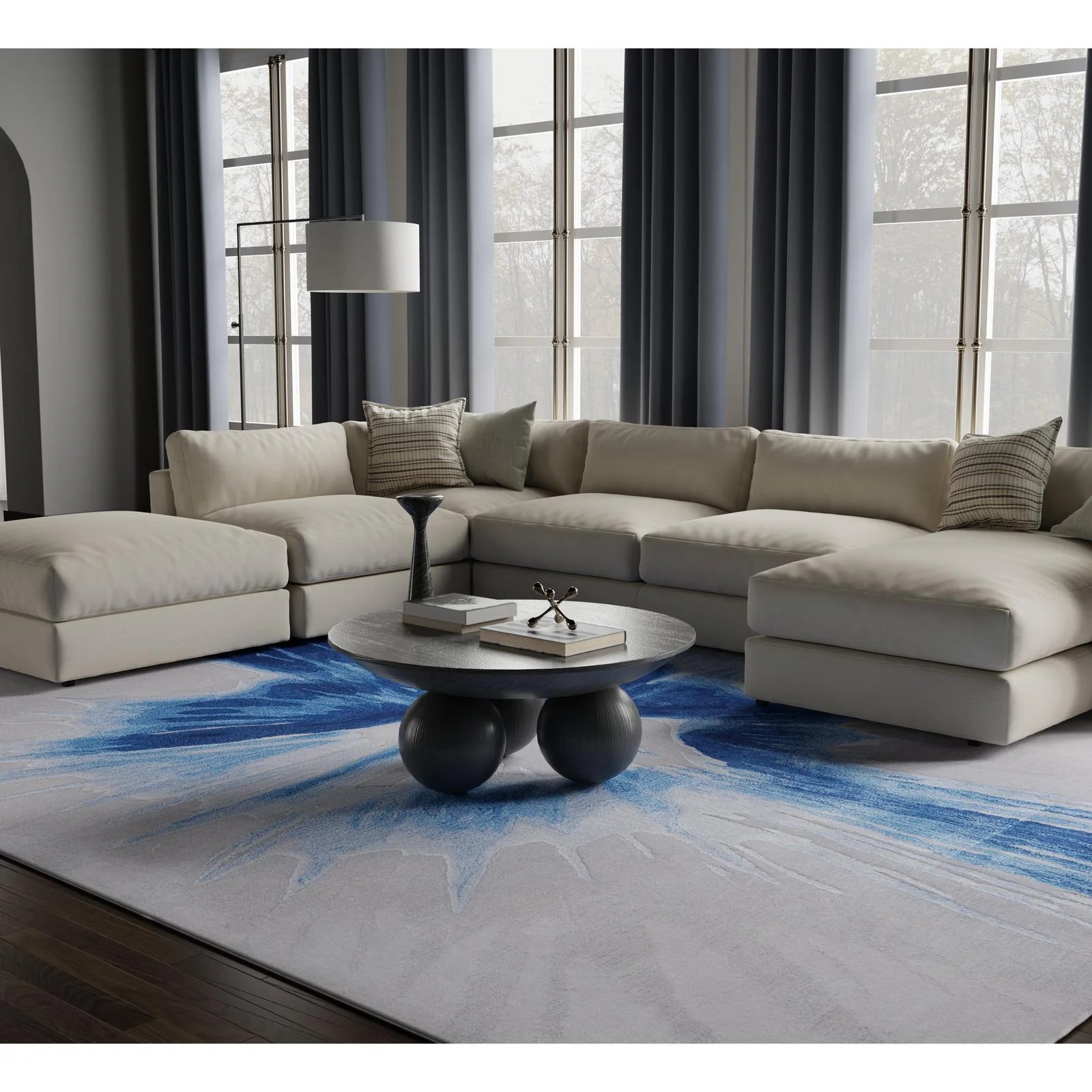 Feizy Kawai 8984F Modern Abstract Rug in Blue/Gray - Image 2