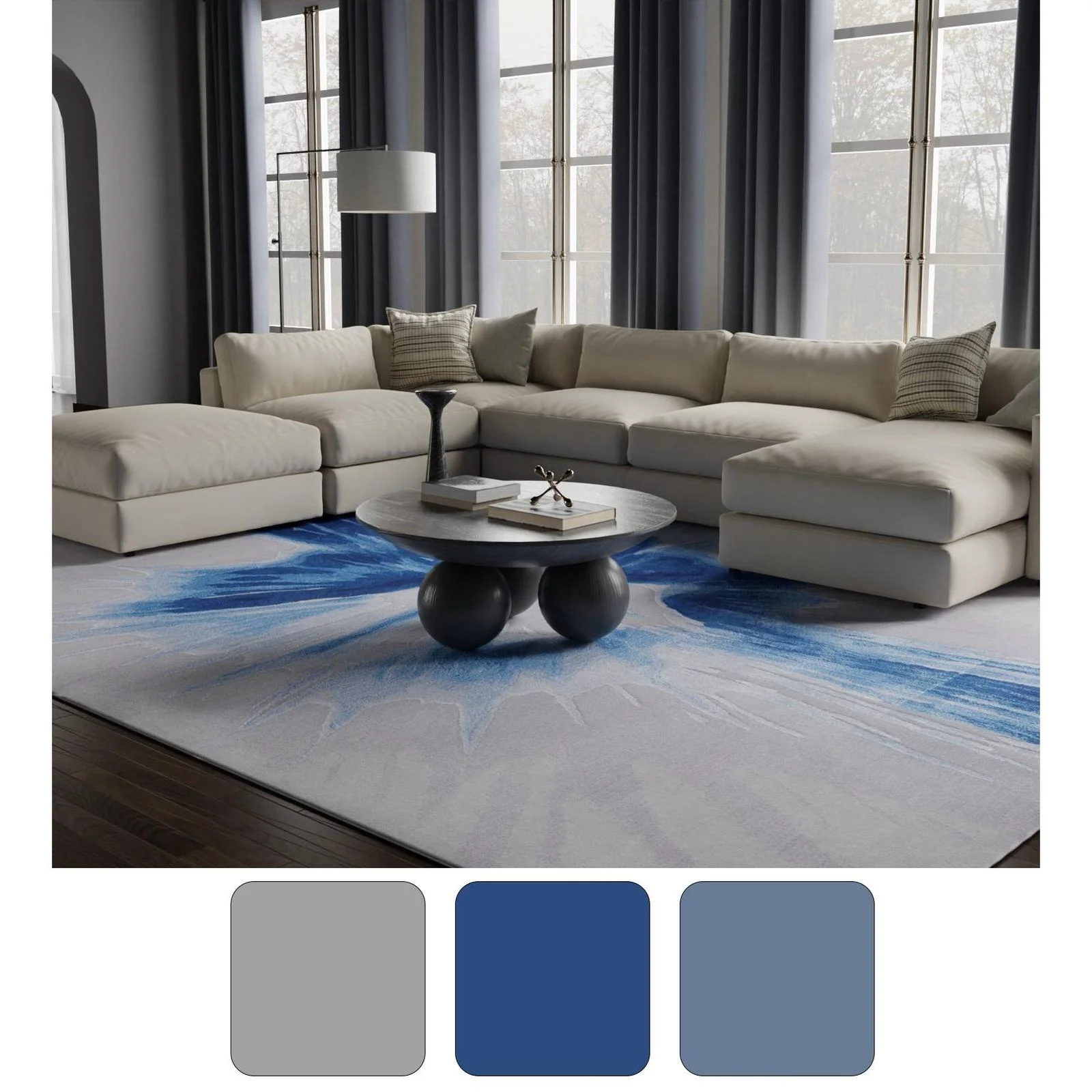 Feizy Kawai 8984F Modern Abstract Rug in Blue/Gray - Image 9