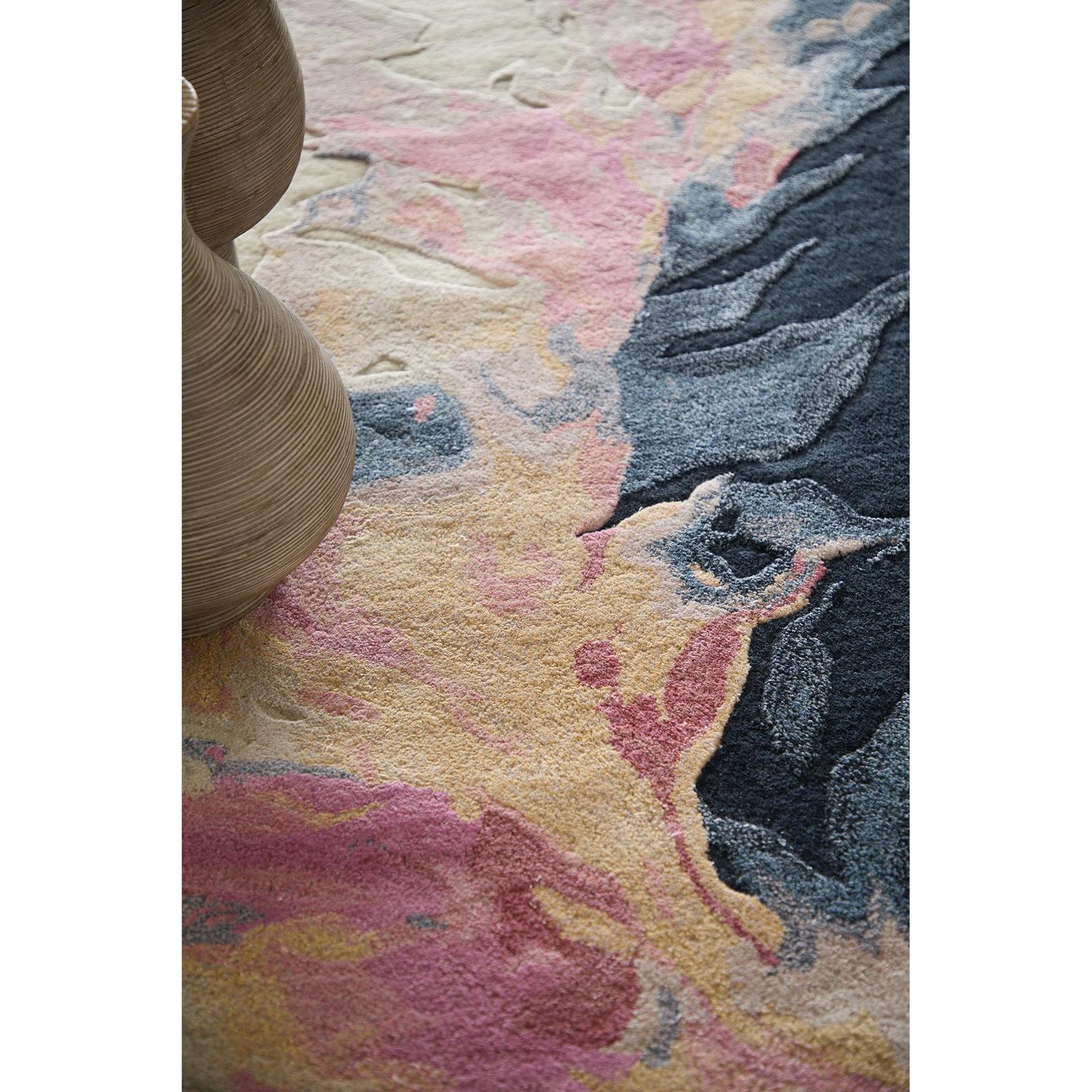 Feizy Kawai 8985F Modern Abstract Rug in Pink/Blue/Ivory - Image 3