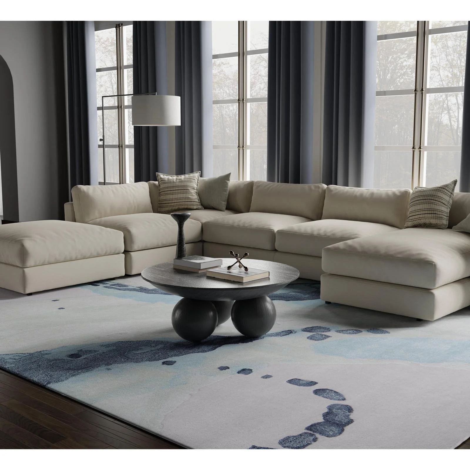Feizy Kawai 8986F Modern Abstract Rug in Green/Blue/Ivory - Image 2