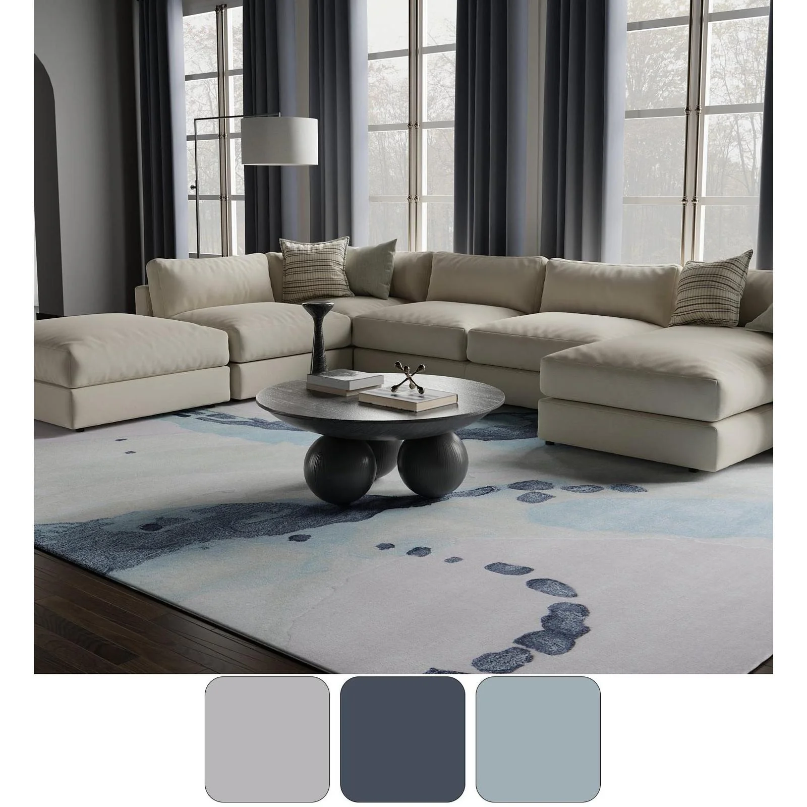 Feizy Kawai 8986F Modern Abstract Rug in Green/Blue/Ivory - Image 9