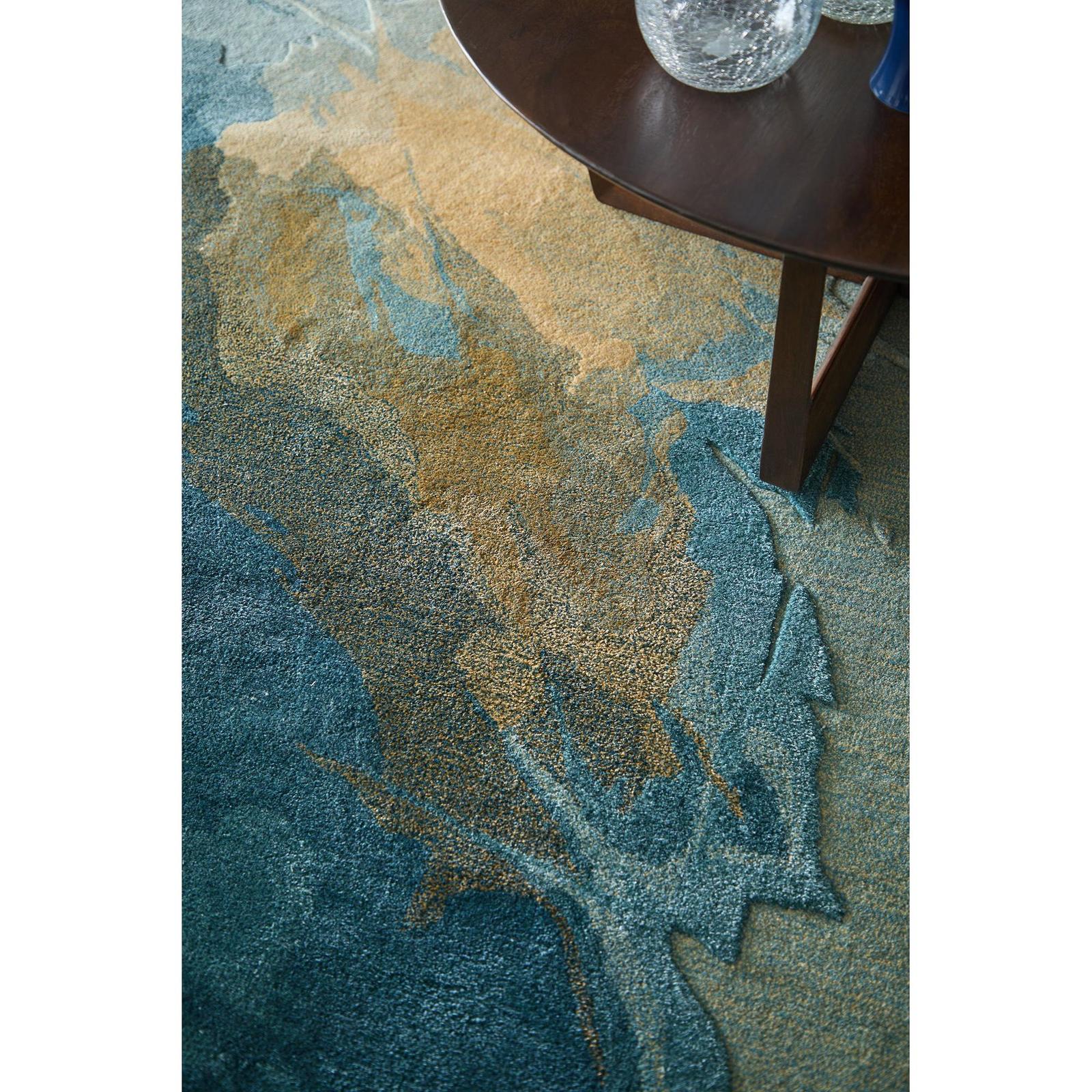 Feizy Kawai 8987F Modern Abstract Rug in Blue/Gold/Gray - Image 3