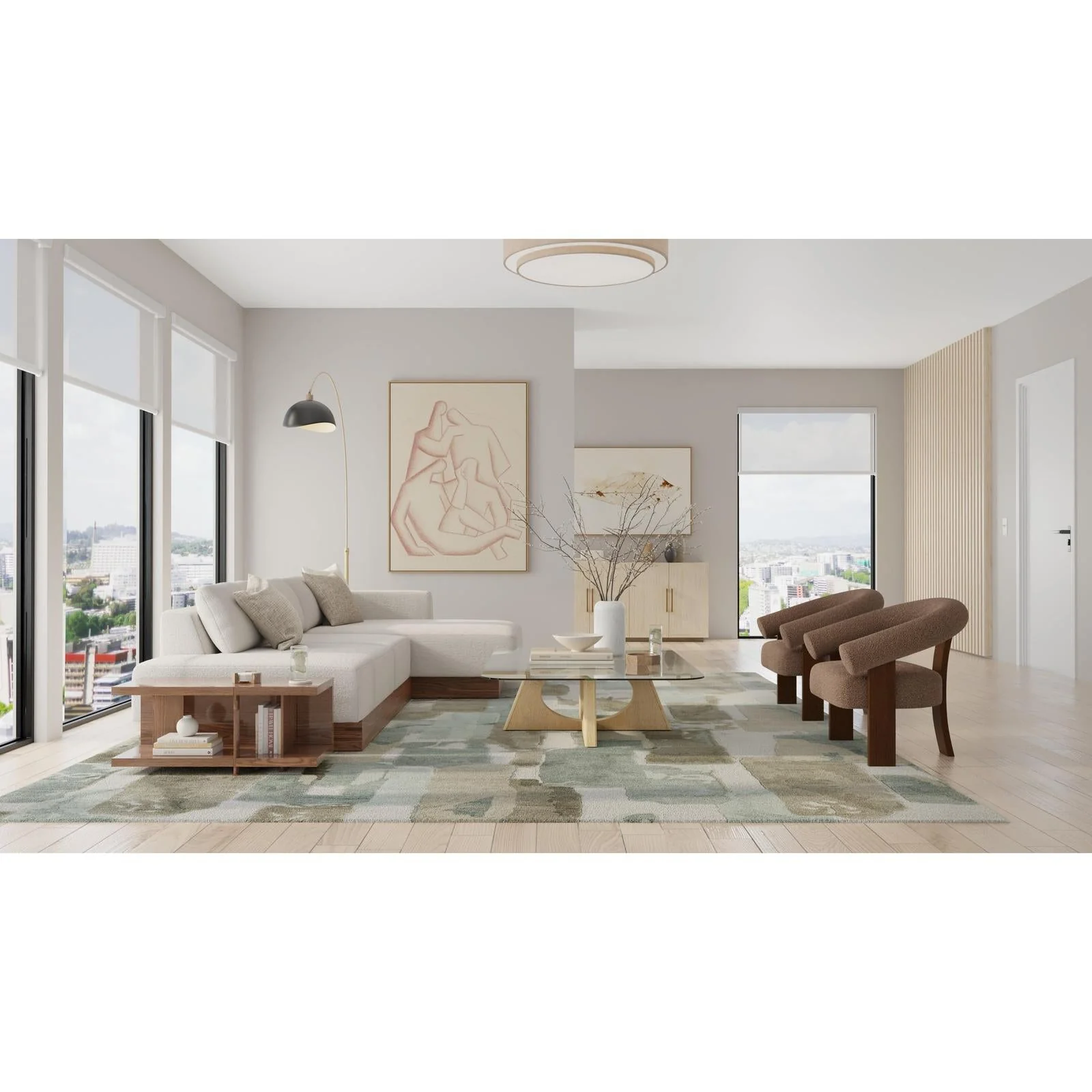 Feizy Kendall 8A59F Modern Abstract Rug in Green/Brown/Ivory - Image 3