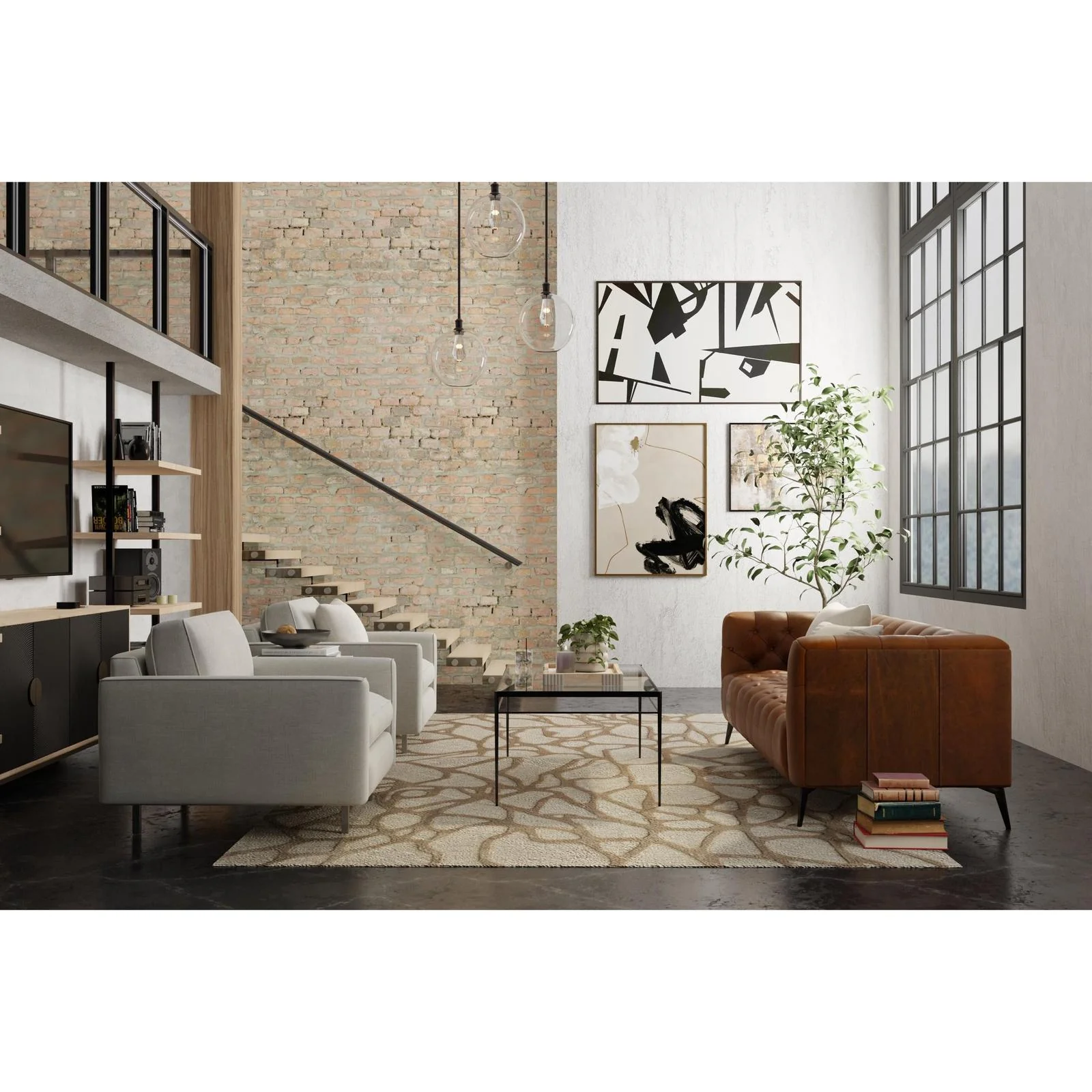 Feizy Kimball 8A32F Transitional Abstract Rug in Ivory/Brown/Tan - Image 2