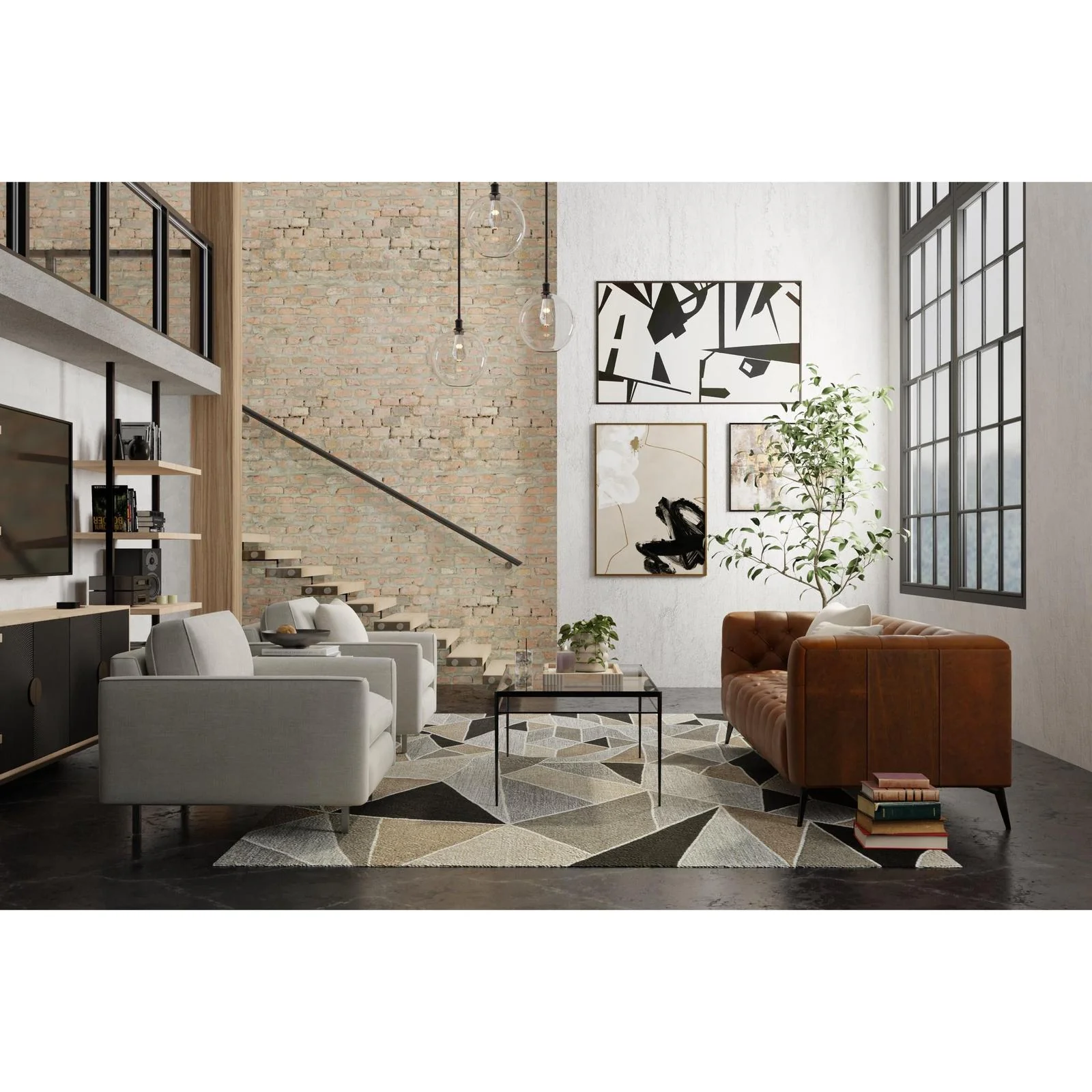 Feizy Kimball 8A33F Transitional Abstract Rug in Gray/Black/Brown - Image 2