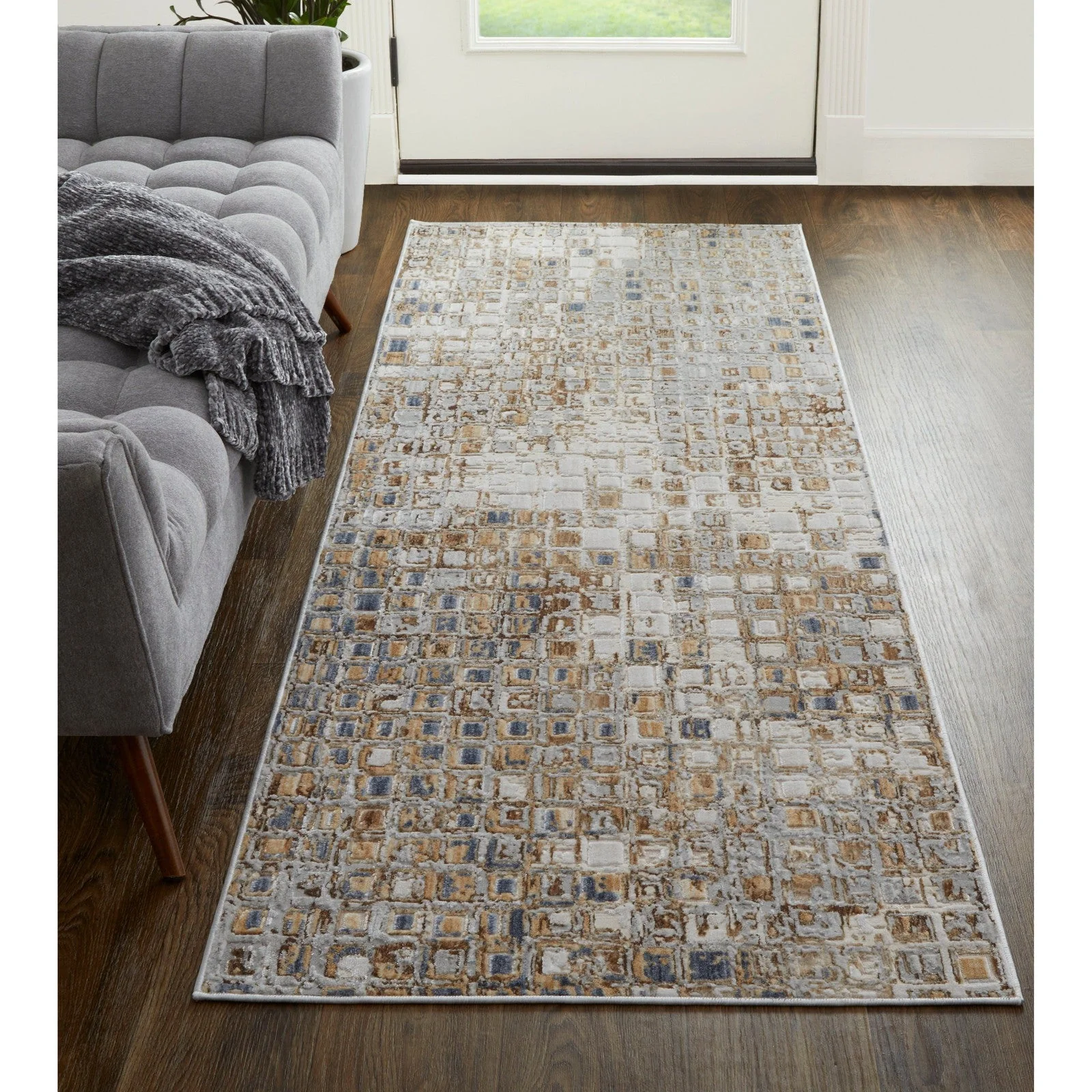 Feizy Laina 39G0F Transitional Geometric in Tan/Ivory/Blue - Image 10