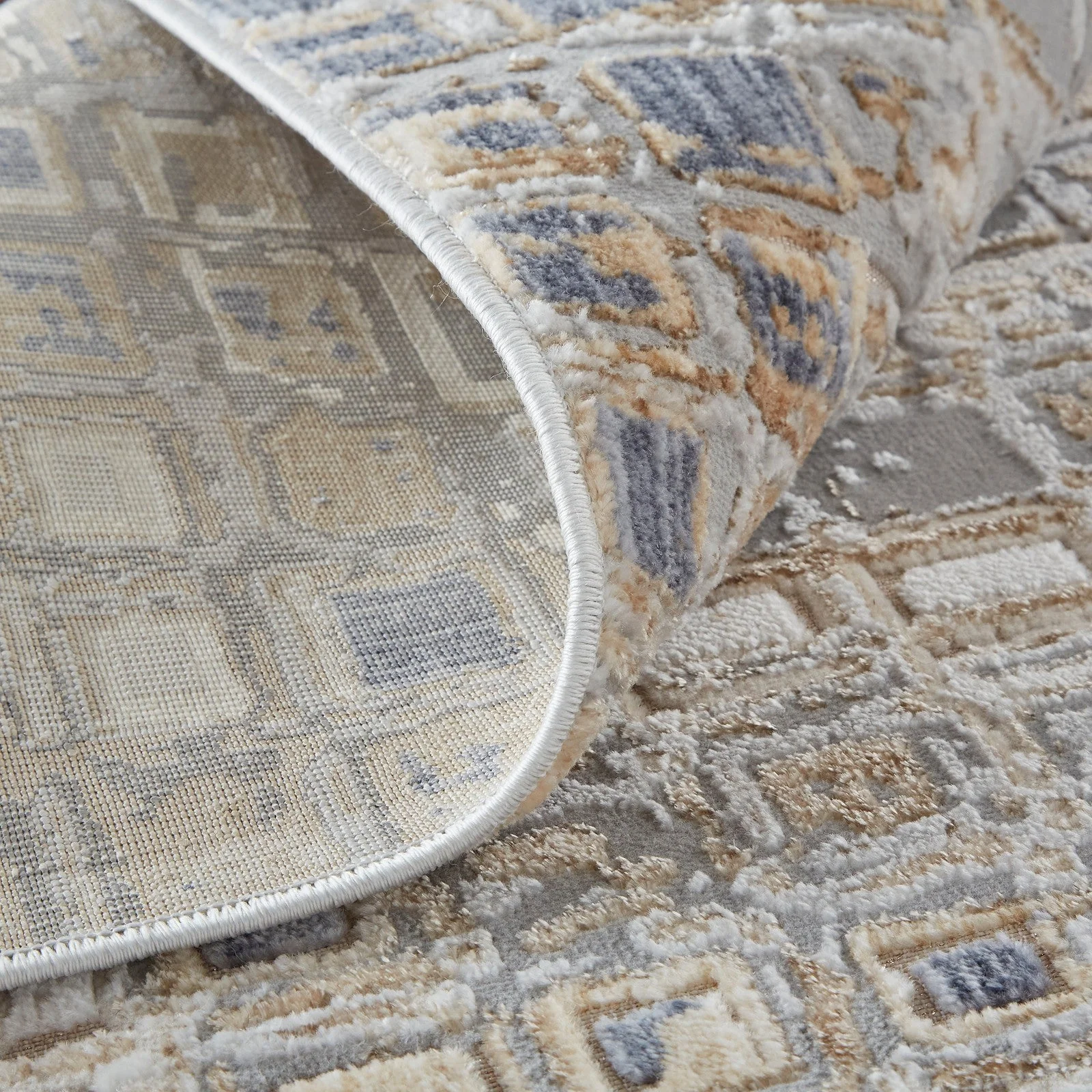 Feizy Laina 39G0F Transitional Geometric in Tan/Ivory/Blue - Image 8