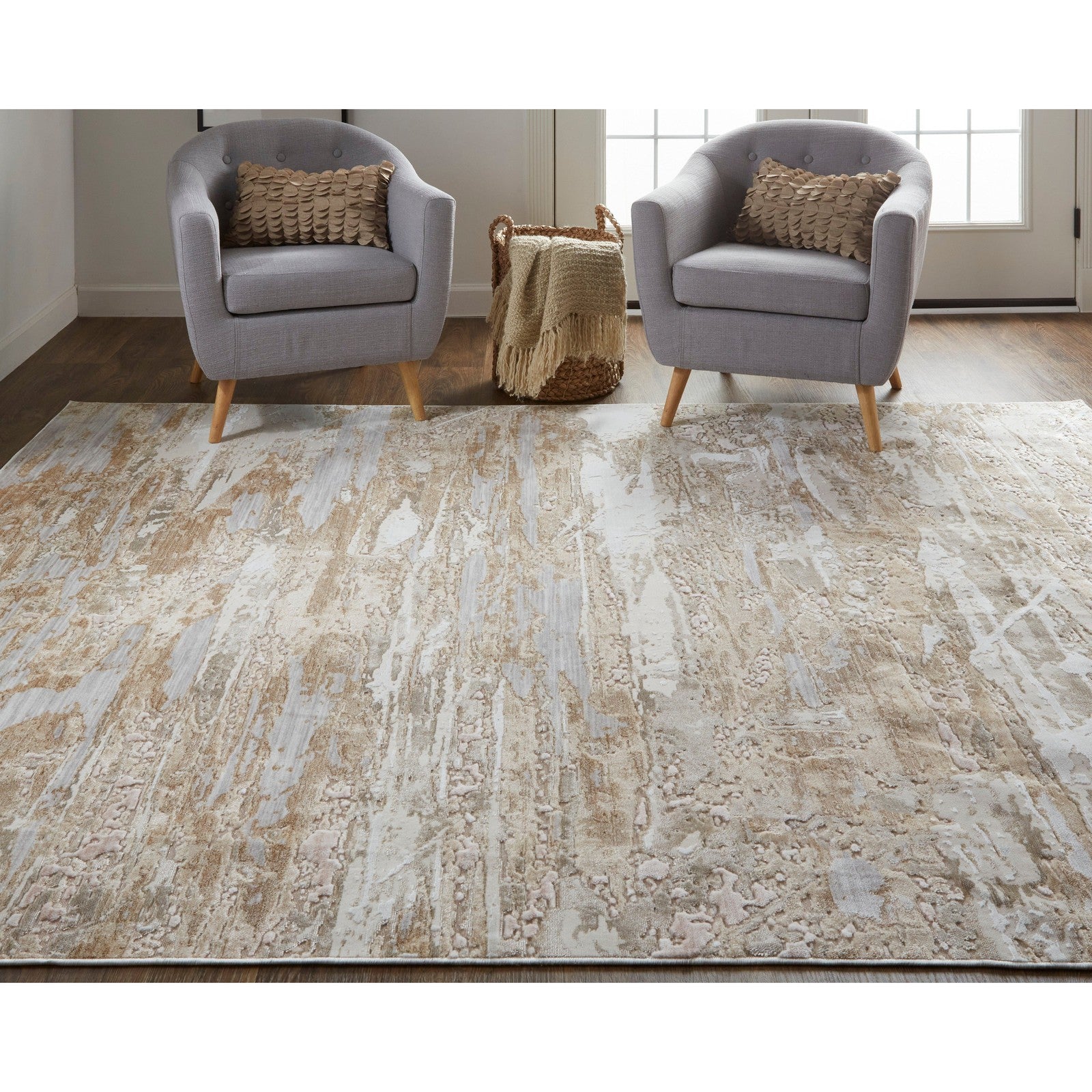 Feizy Laina 39G5F Transitional Abstract in Tan/Ivory - Image 3