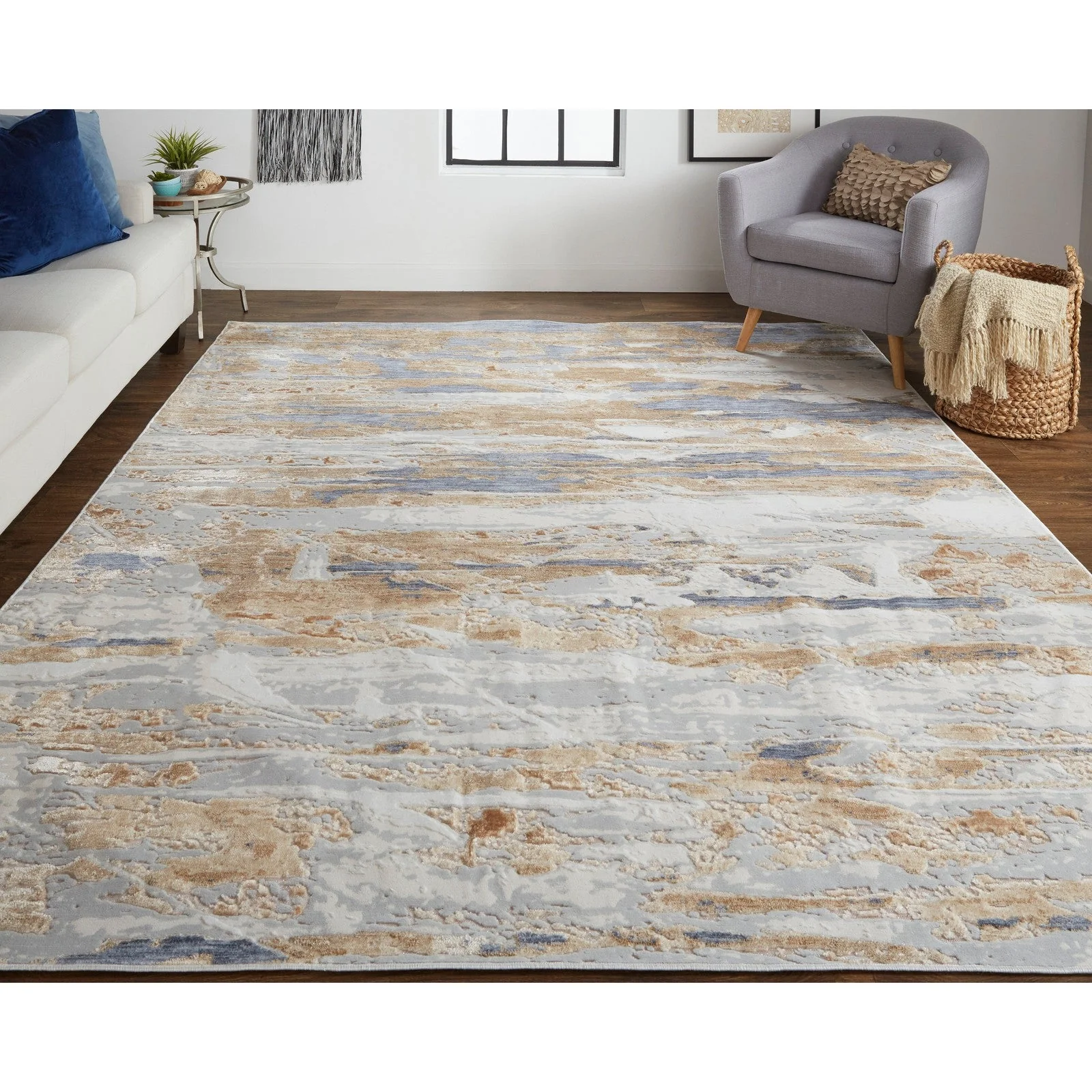 Feizy Laina 39G5F Transitional Abstract in Tan/Orange/Ivory - Image 2