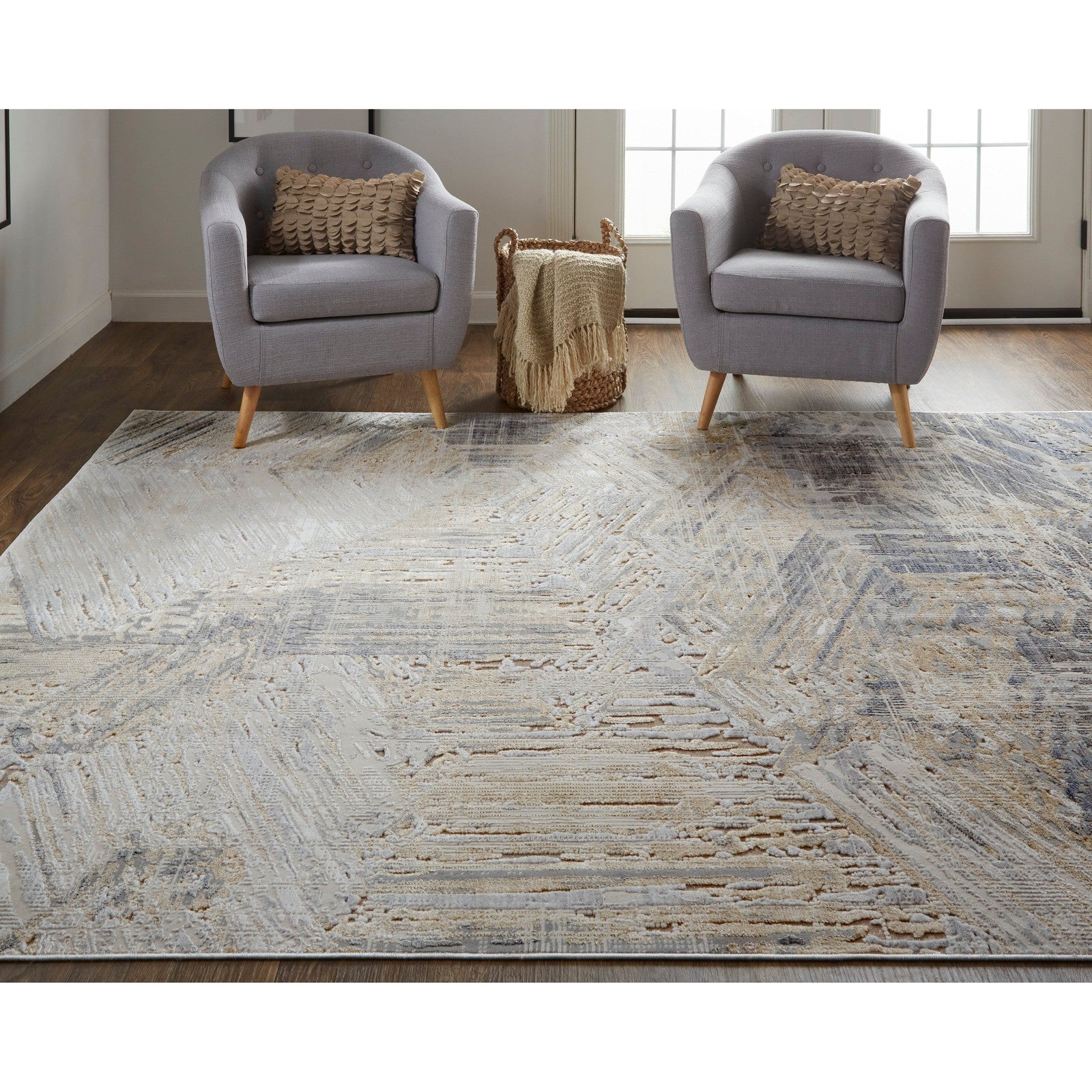 Feizy Laina 39G6F Transitional Abstract in Tan/Ivory/Gray - Image 3