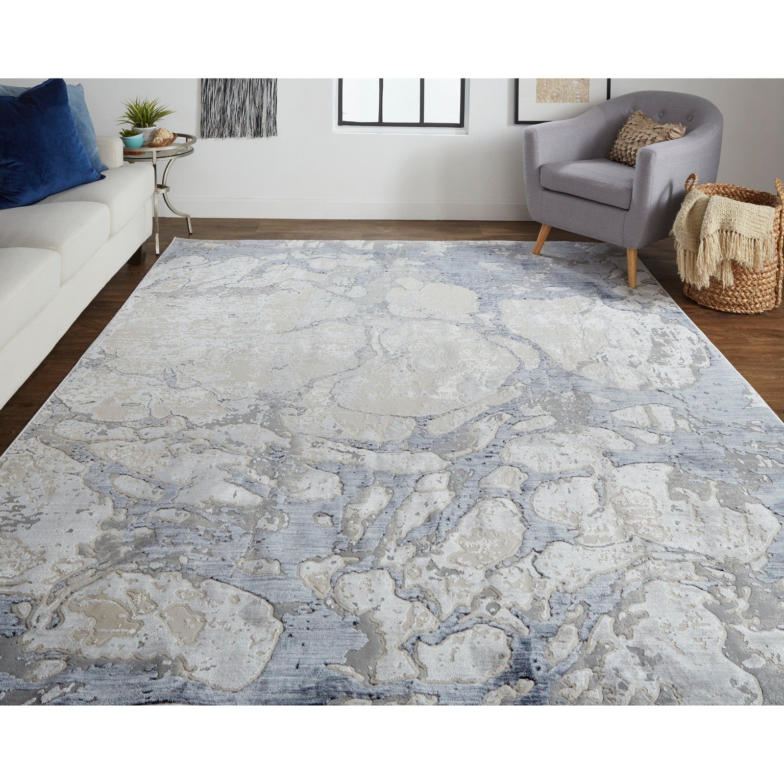 Feizy Laina 39G8F Transitional Abstract in Ivory/Blue - Image 2