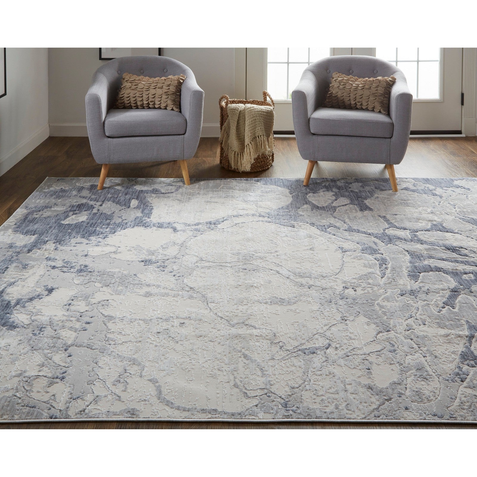 Feizy Laina 39G8F Transitional Abstract in Ivory/Blue - Image 3