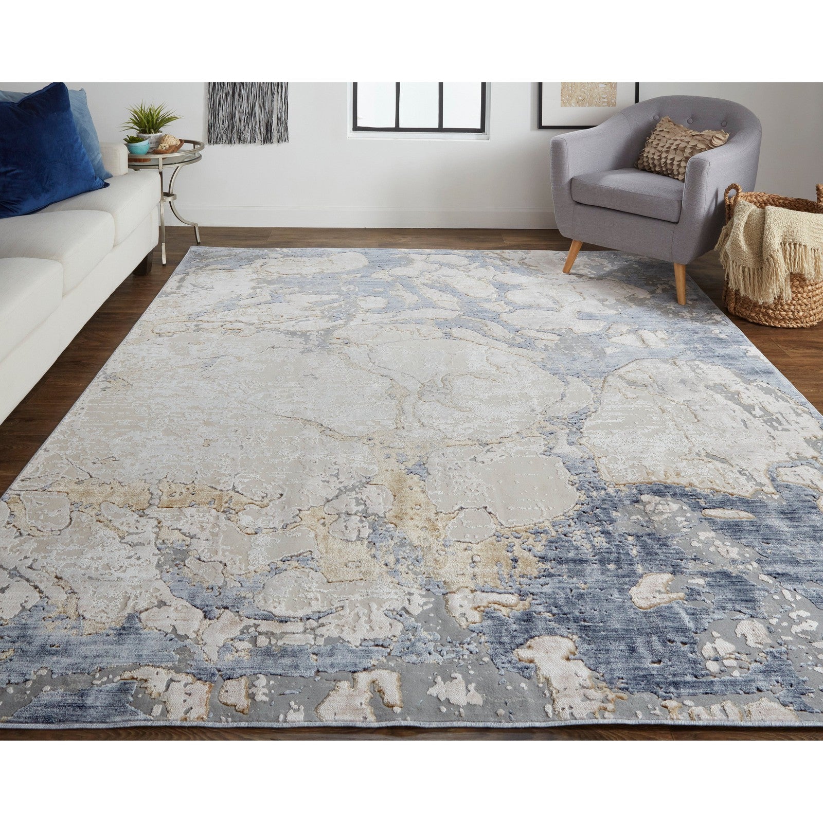 Feizy Laina 39G8F Transitional Abstract in Tan/Blue - Image 2