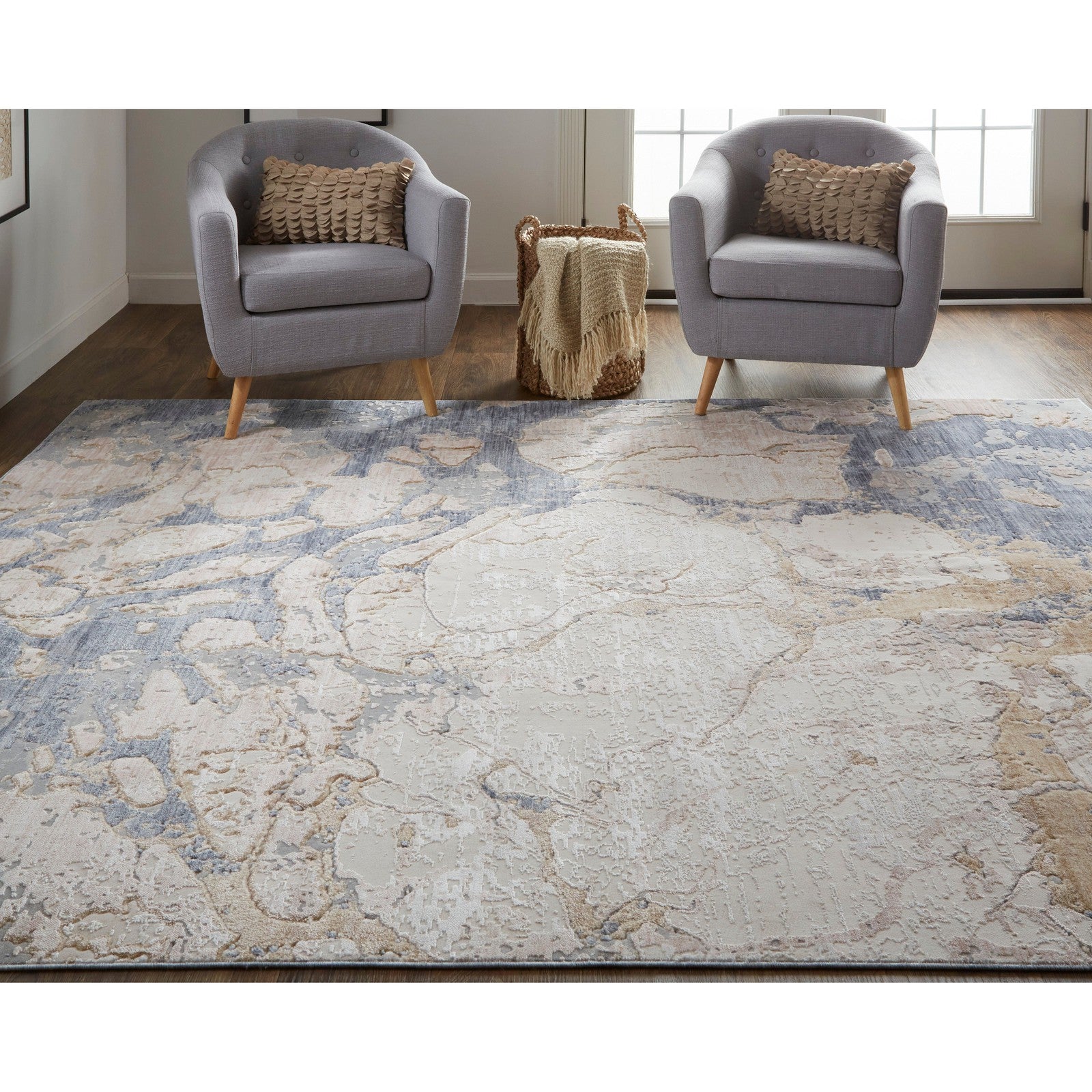 Feizy Laina 39G8F Transitional Abstract in Tan/Blue - Image 3