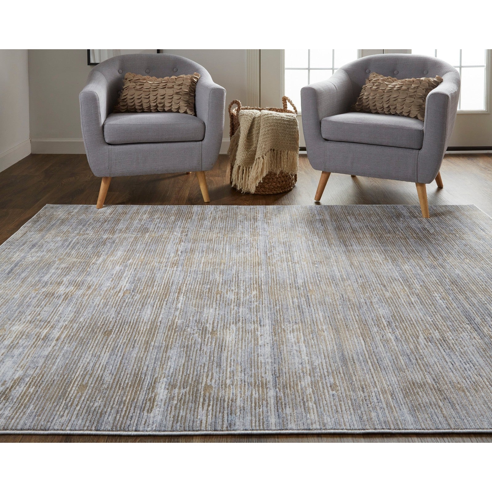 Feizy Laina 39GAF Transitional Distressed in Taupe/Silver/Tan - Image 3