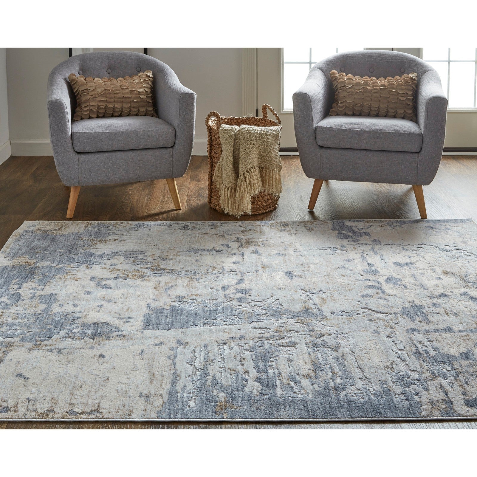 Feizy Laina 39GHF Transitional Abstract in Ivory/Gray/Blue - Image 3