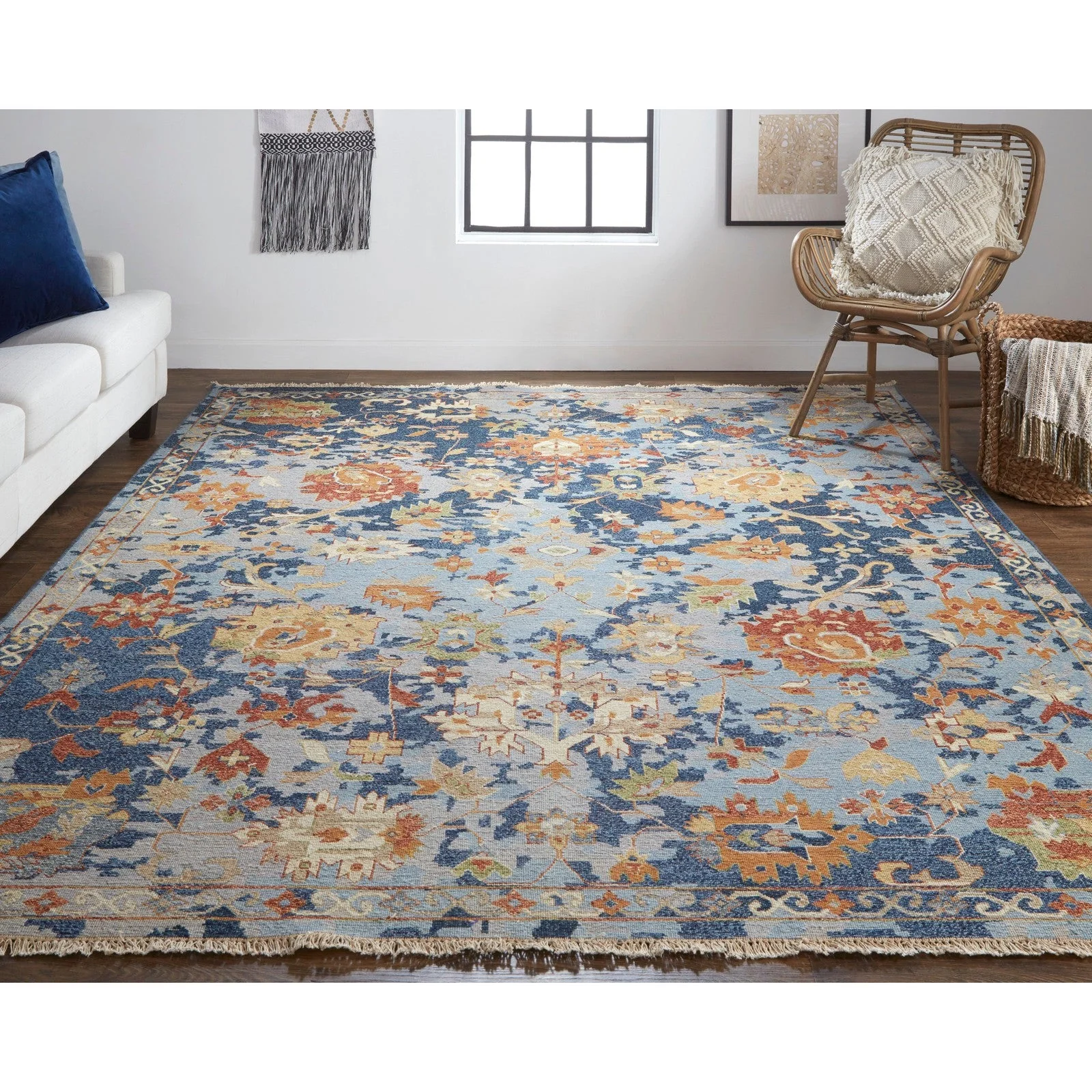 Feizy Leylan 0587F Transitional Floral & Botanical in Blue/Orange/Red - Image 2
