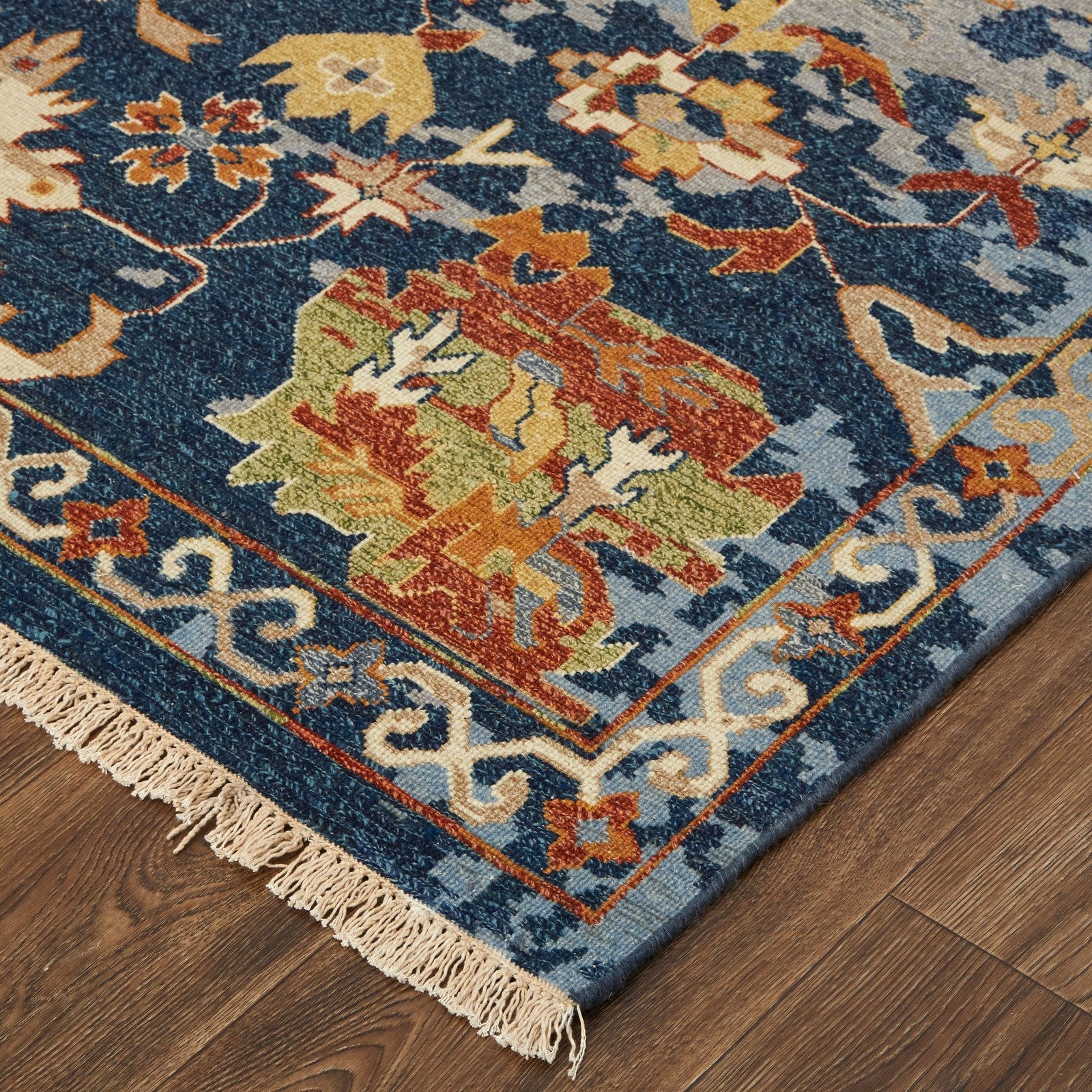 Feizy Leylan 0587F Transitional Floral & Botanical in Blue/Orange/Red - Image 3