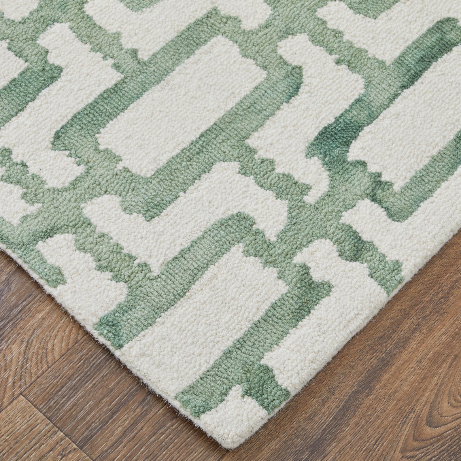 Feizy Lorrain 8919F Modern Geometric Rug in Ivory/Green - Image 7