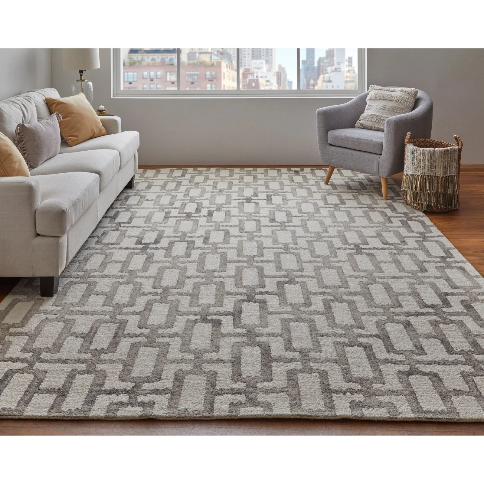 Feizy Lorrain 8919F Modern Geometric Rug in Ivory/Taupe - Image 2