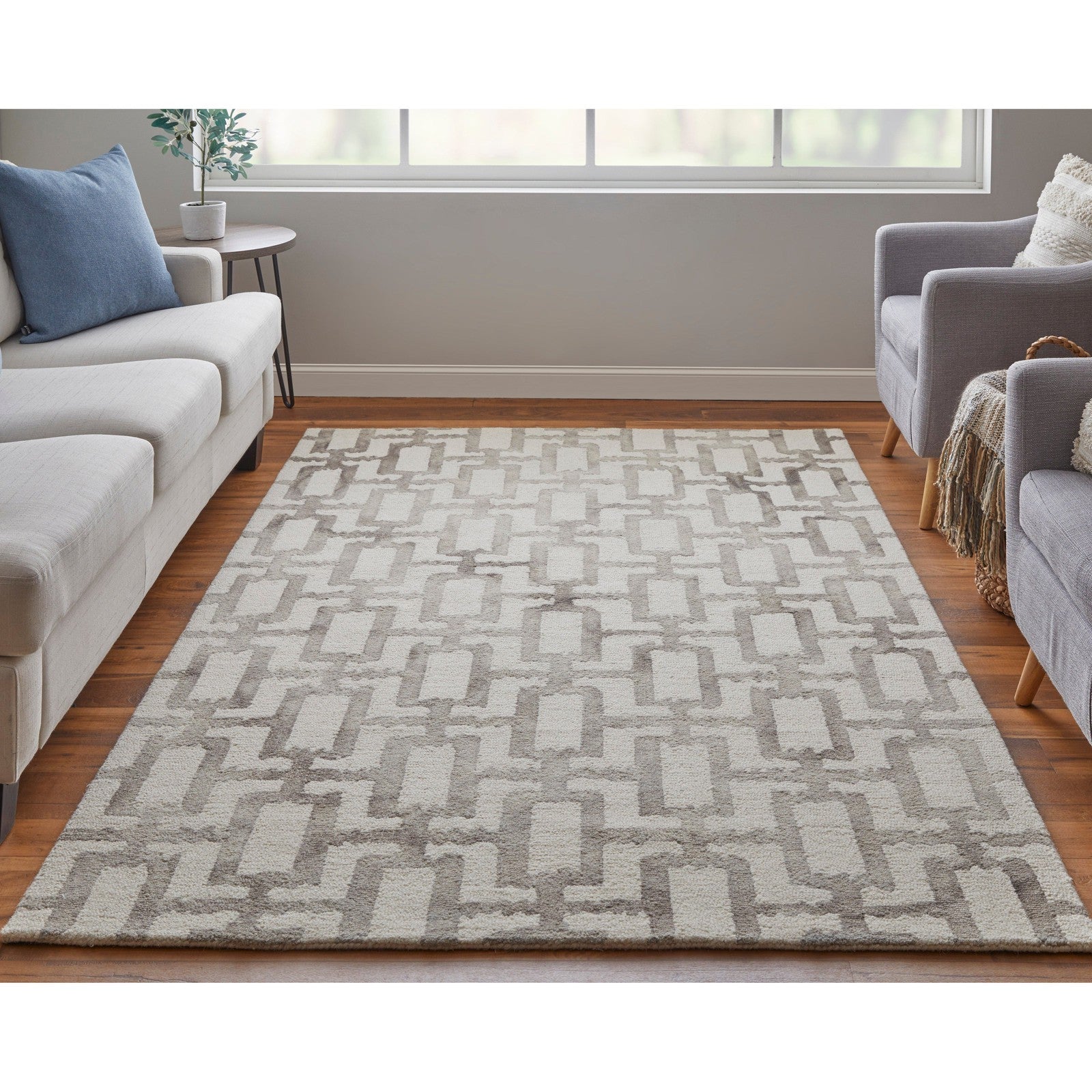 Feizy Lorrain 8919F Modern Geometric Rug in Ivory/Taupe - Image 4